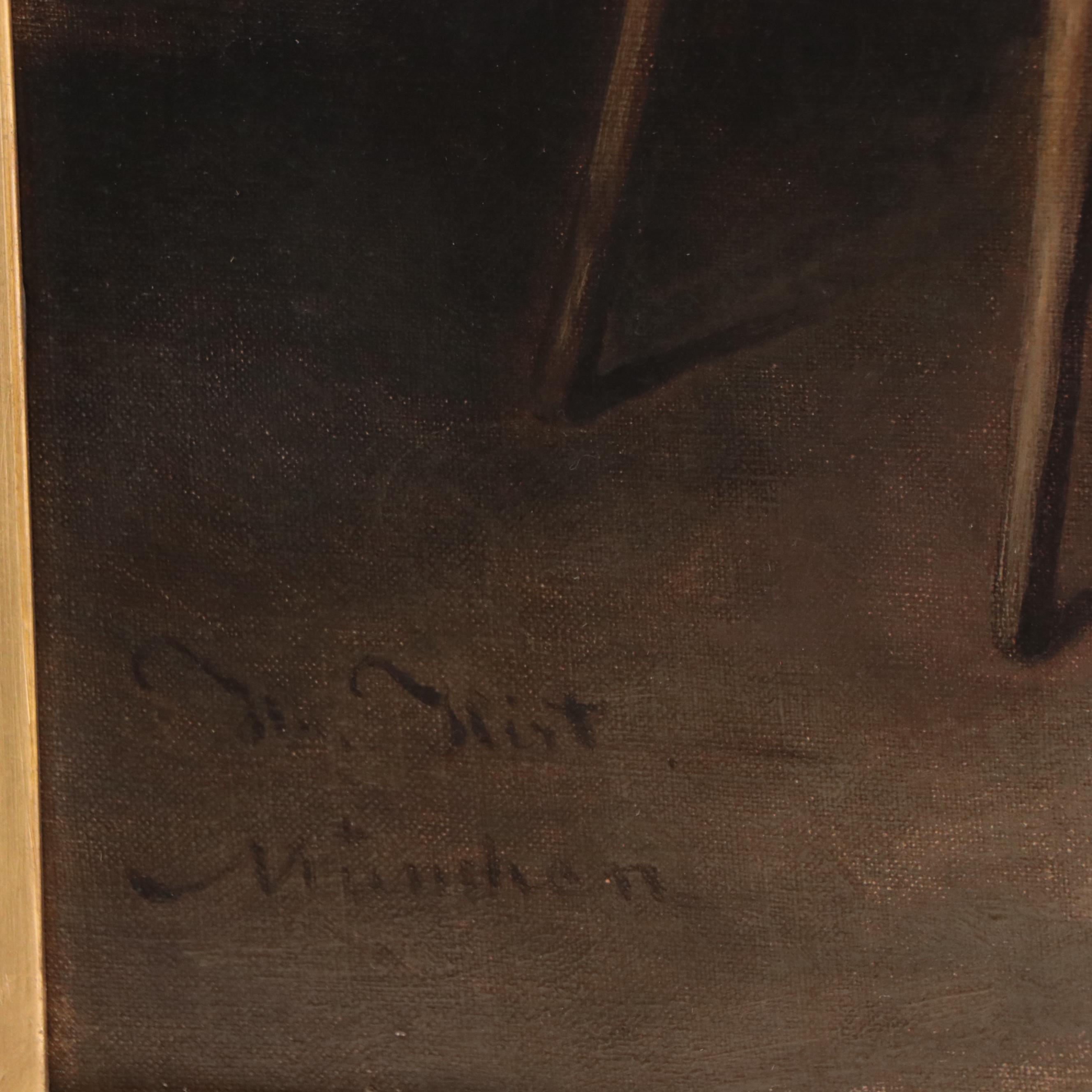 Heinrich Hirt Genre Oil Painting "Die Mittagssuppe"