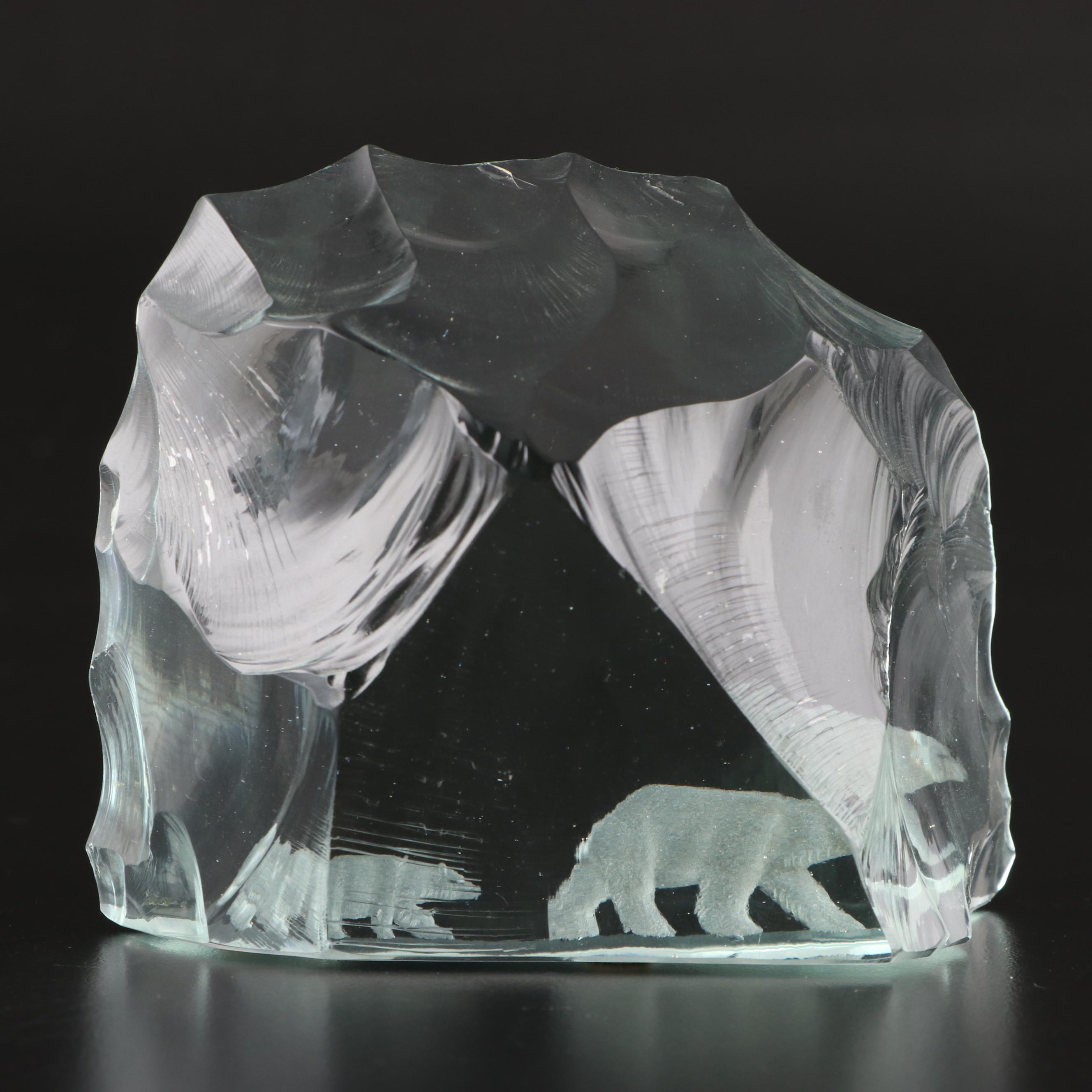 Mats Jonasson for Kosta Art Glass Polar Bear Figurine With Other Figurine