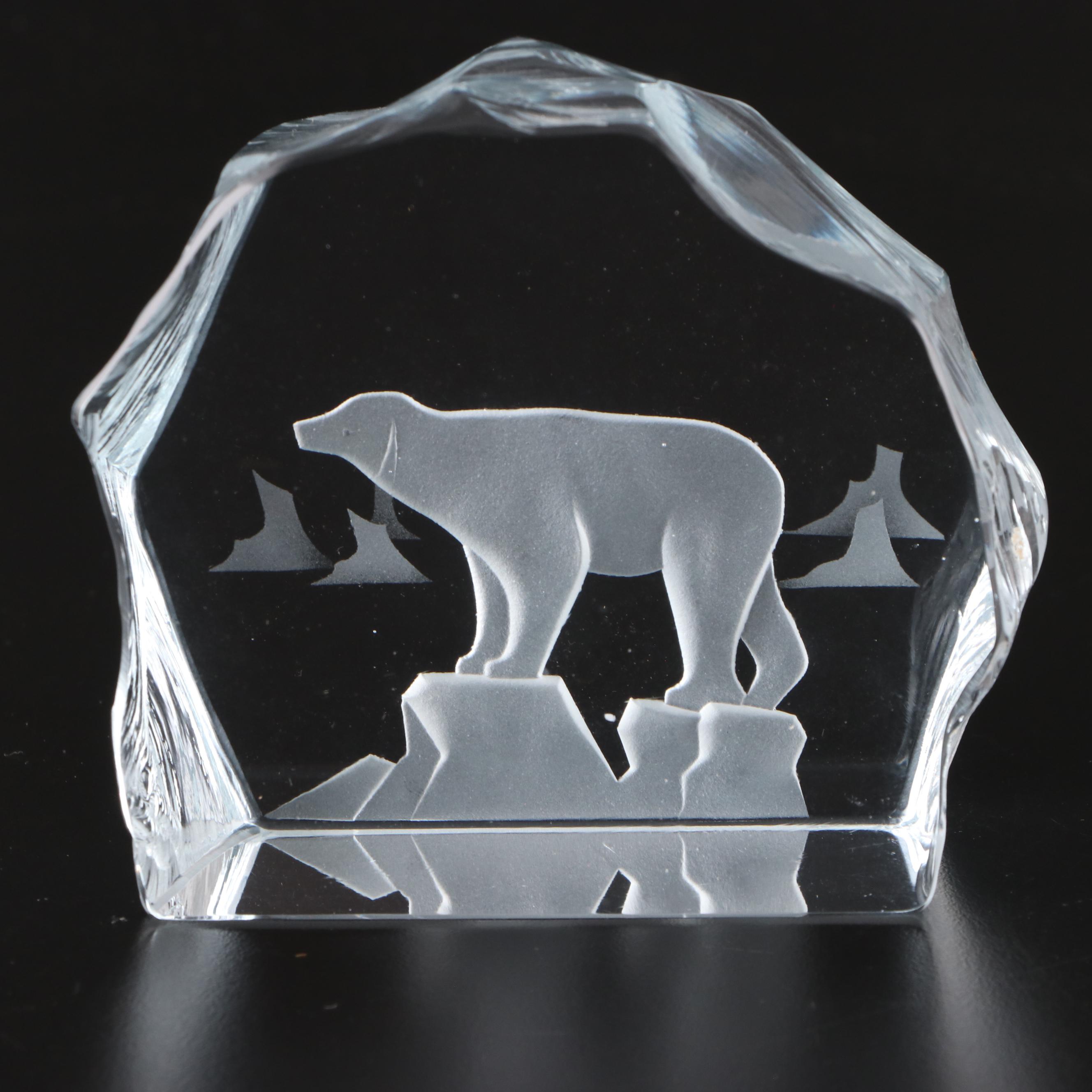 Mats Jonasson for Kosta Art Glass Polar Bear Figurine With Other Figurine