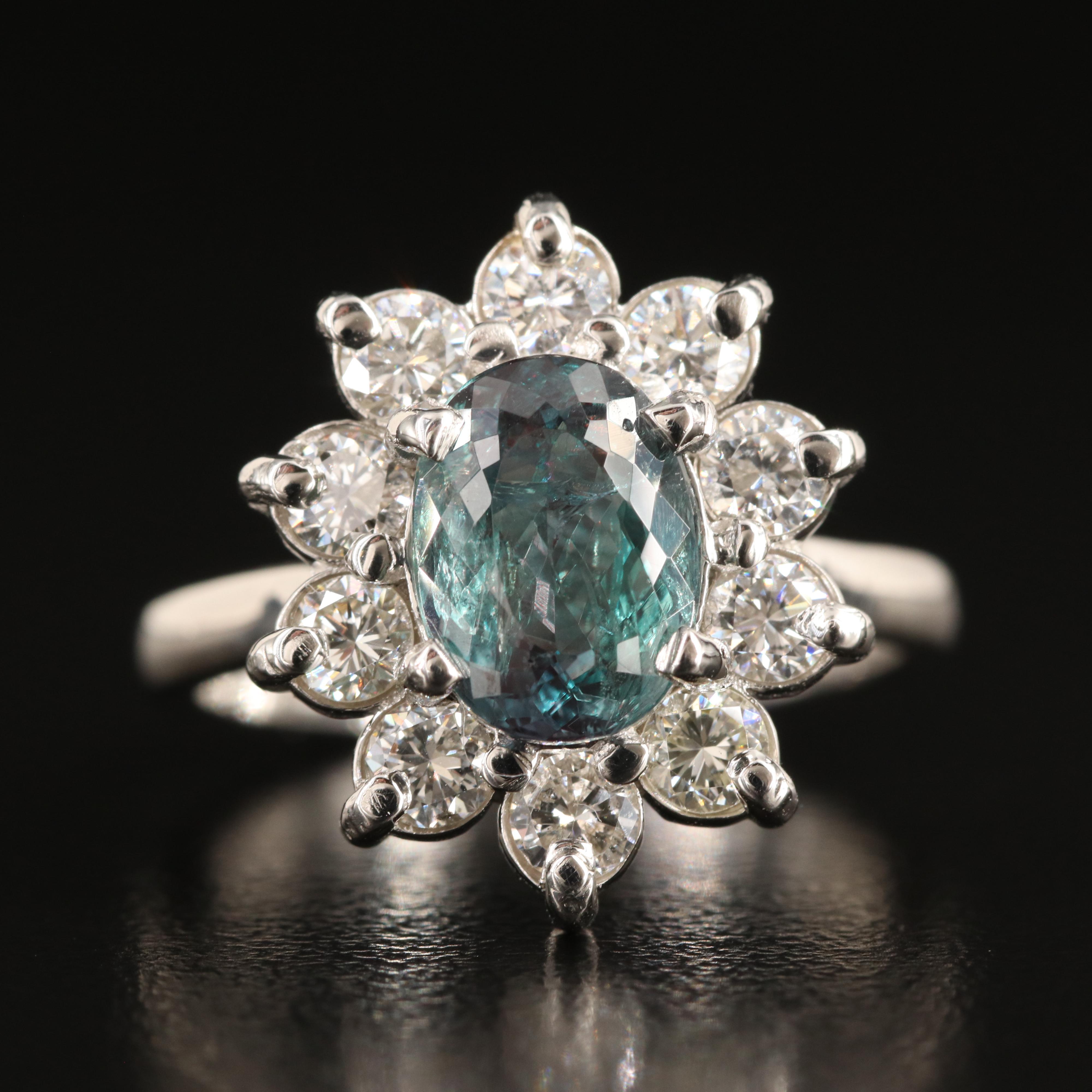 Platinum 1.99 CT Alexandrite and 1.00 CTW Diamond Ring with GIA Report