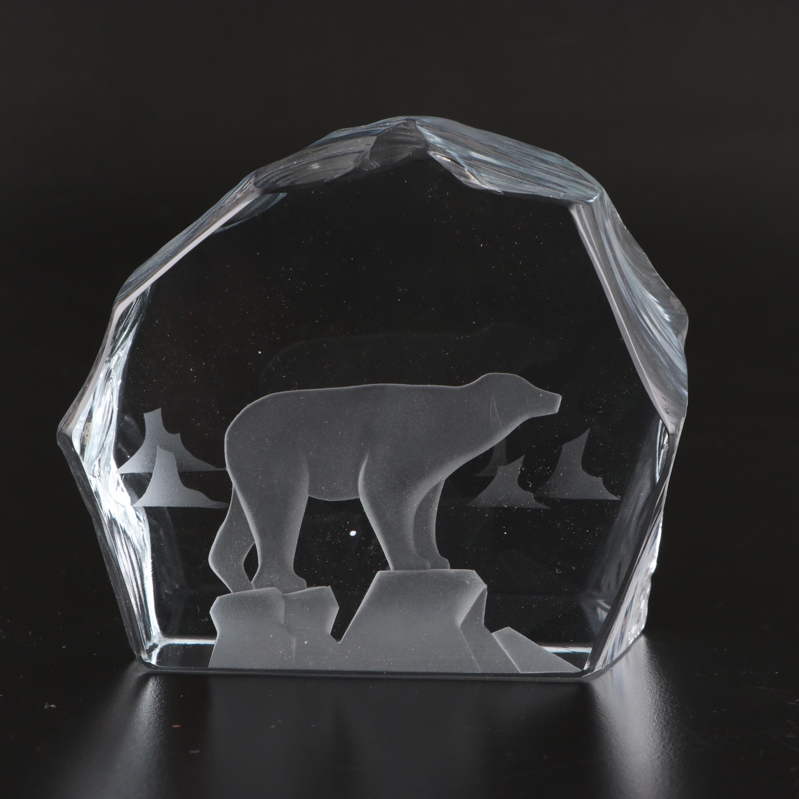 Mats Jonasson for Kosta Art Glass Polar Bear Figurine With Other Figurine