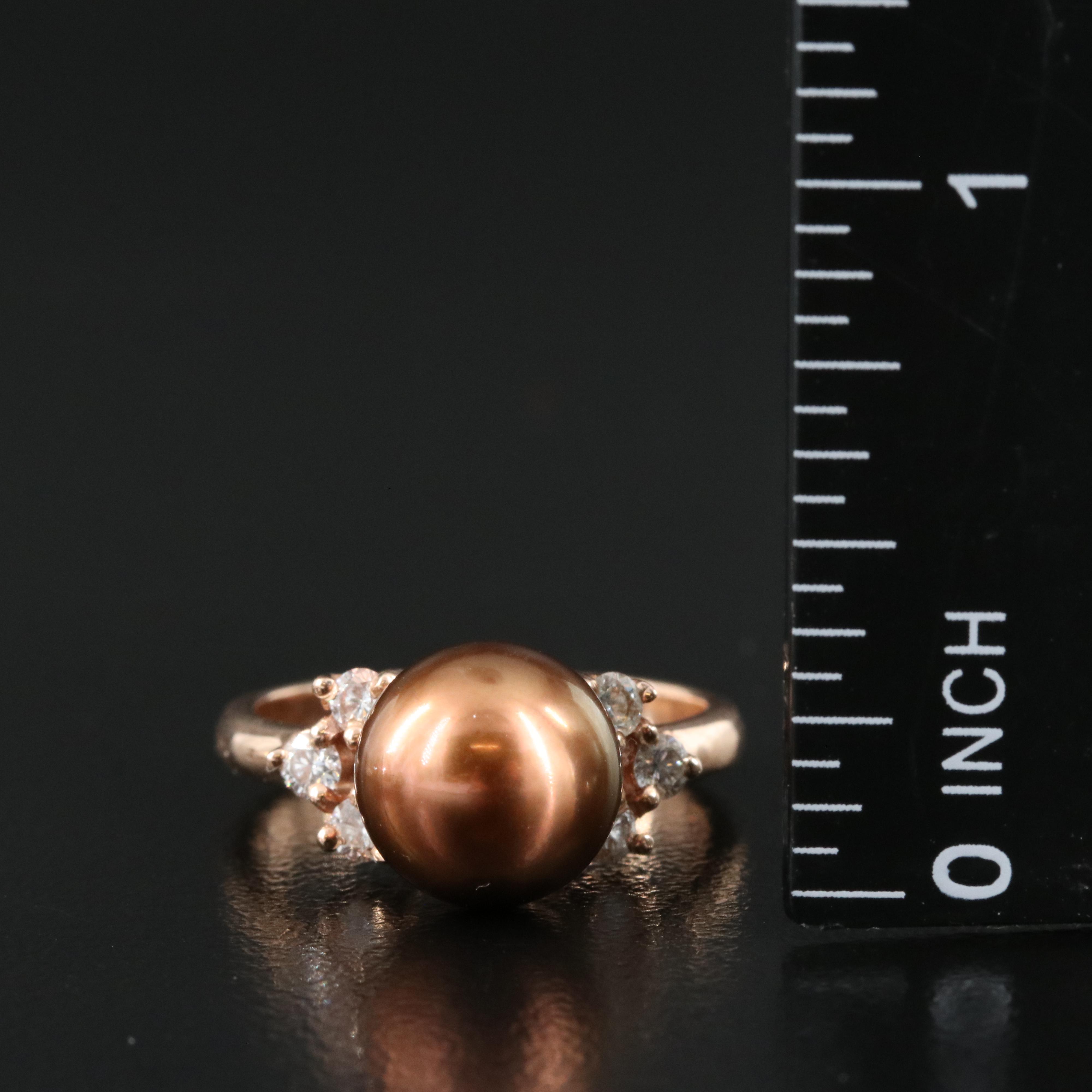 14K Rose Gold Earrings Ring and Pendant Including Pearl and Diamond