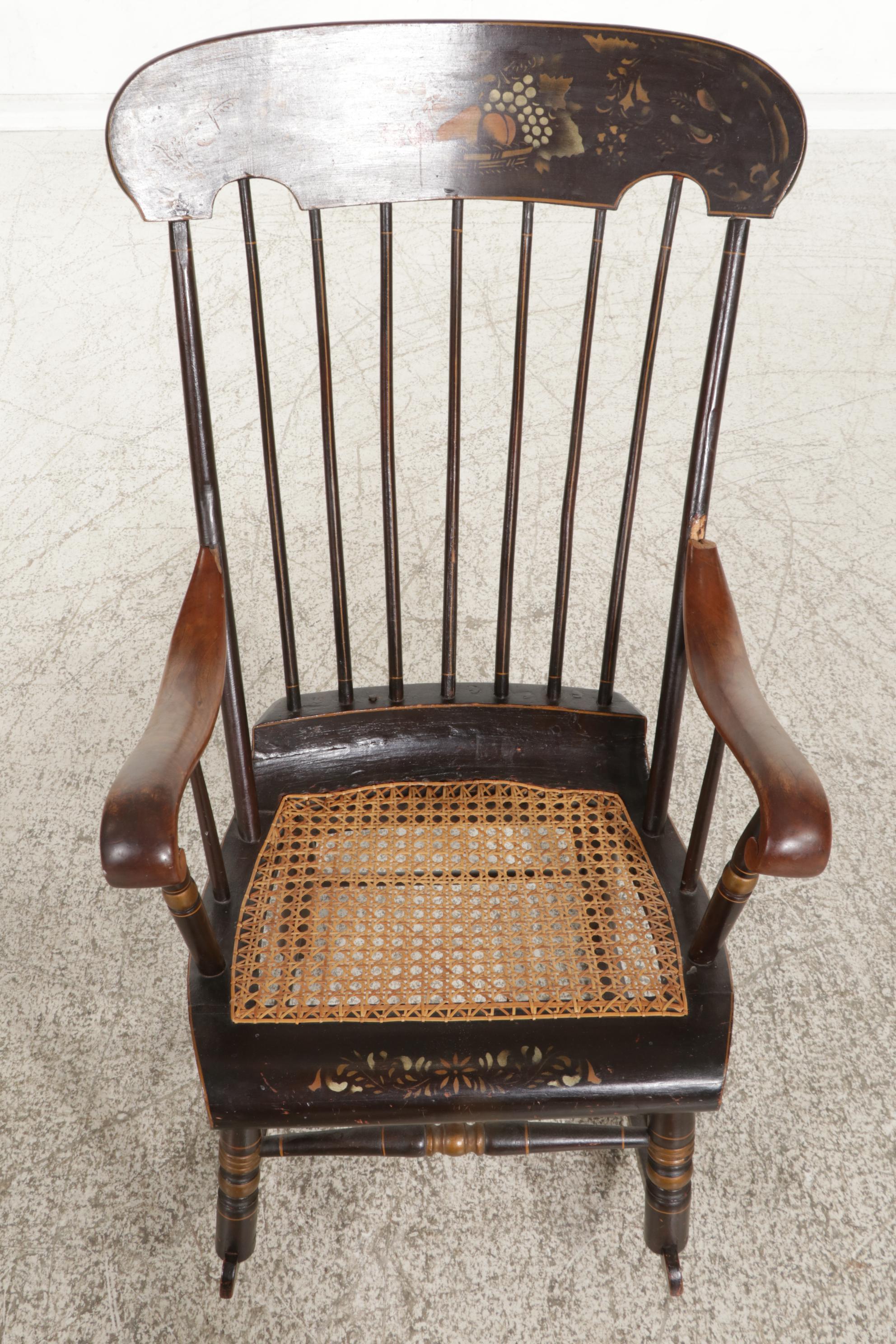 Late Federal Stencil-Decorated Ebonized "Fancy" Rocking Chair, 19th Century