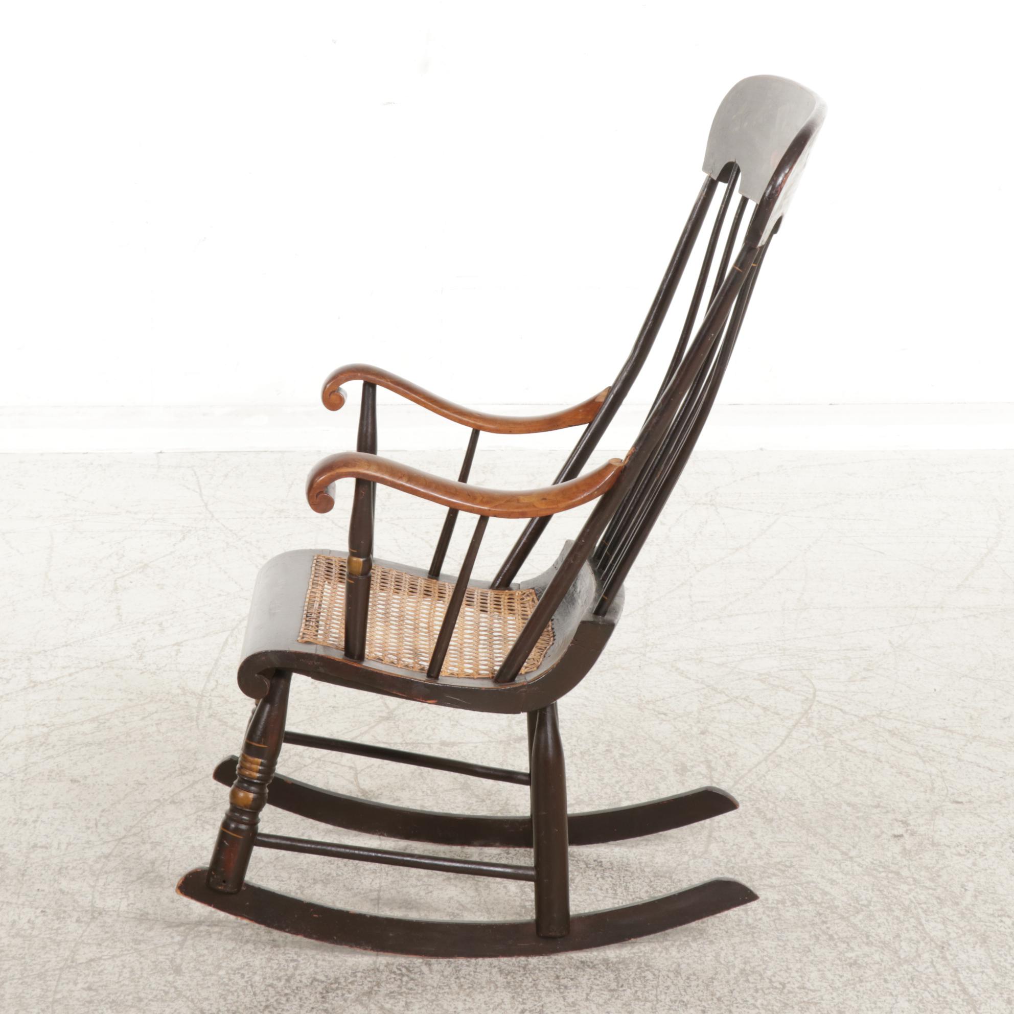 Late Federal Stencil-Decorated Ebonized "Fancy" Rocking Chair, 19th Century
