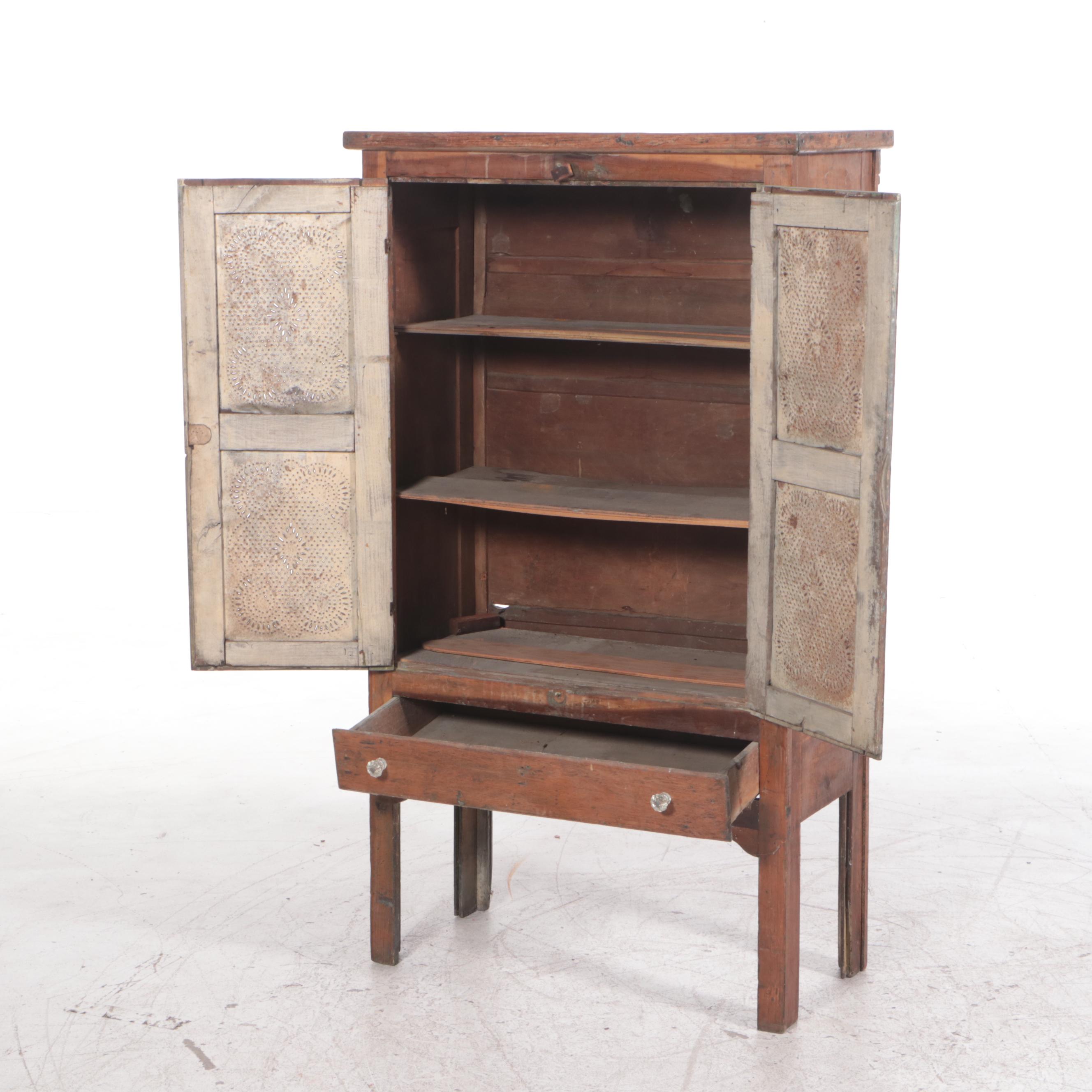 American Primitive Hardwood Four-Tin Pie Safe, 19th Century