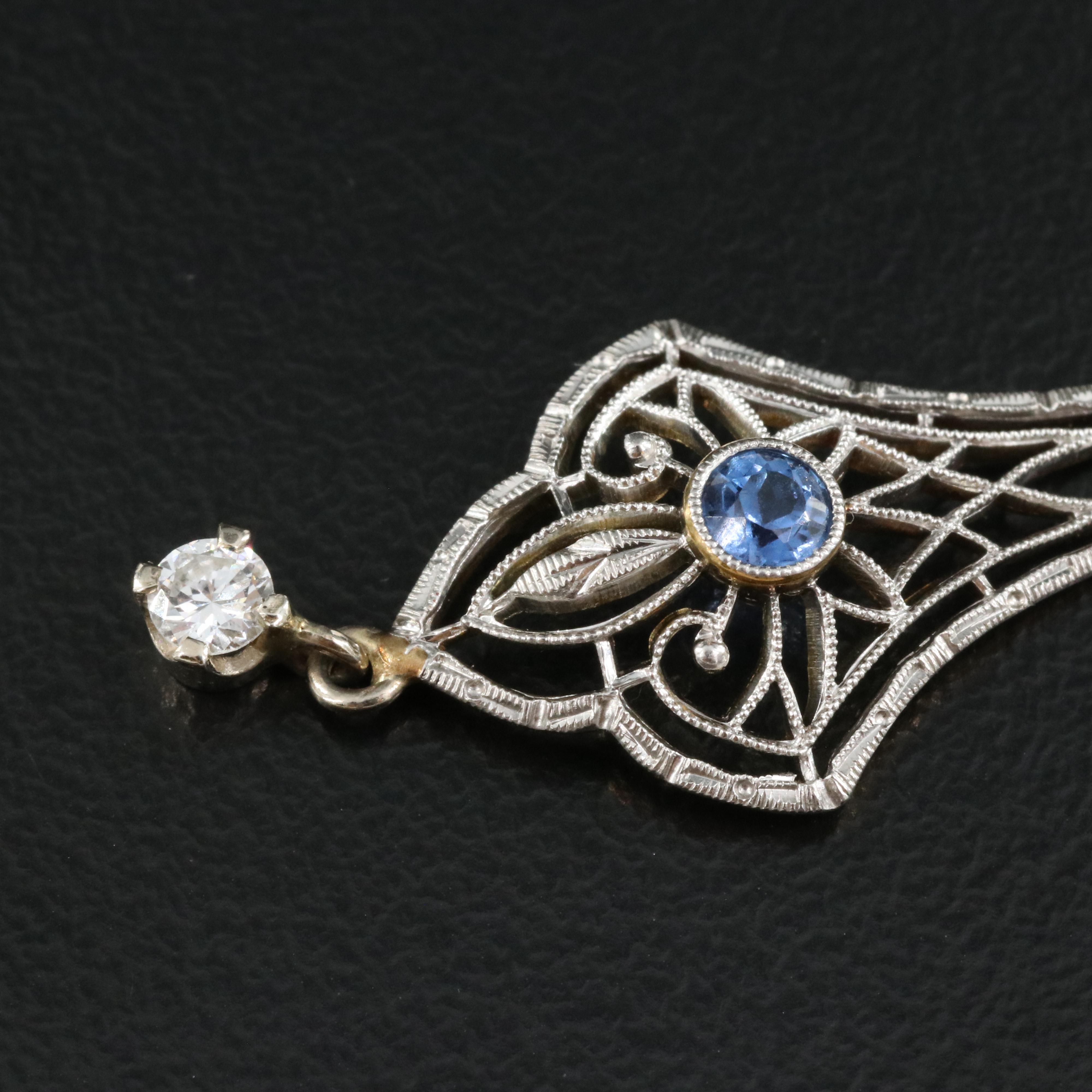 Art Deco Krementz Platinum and 14K 0.09 CTW Diamond and Sapphire Necklace