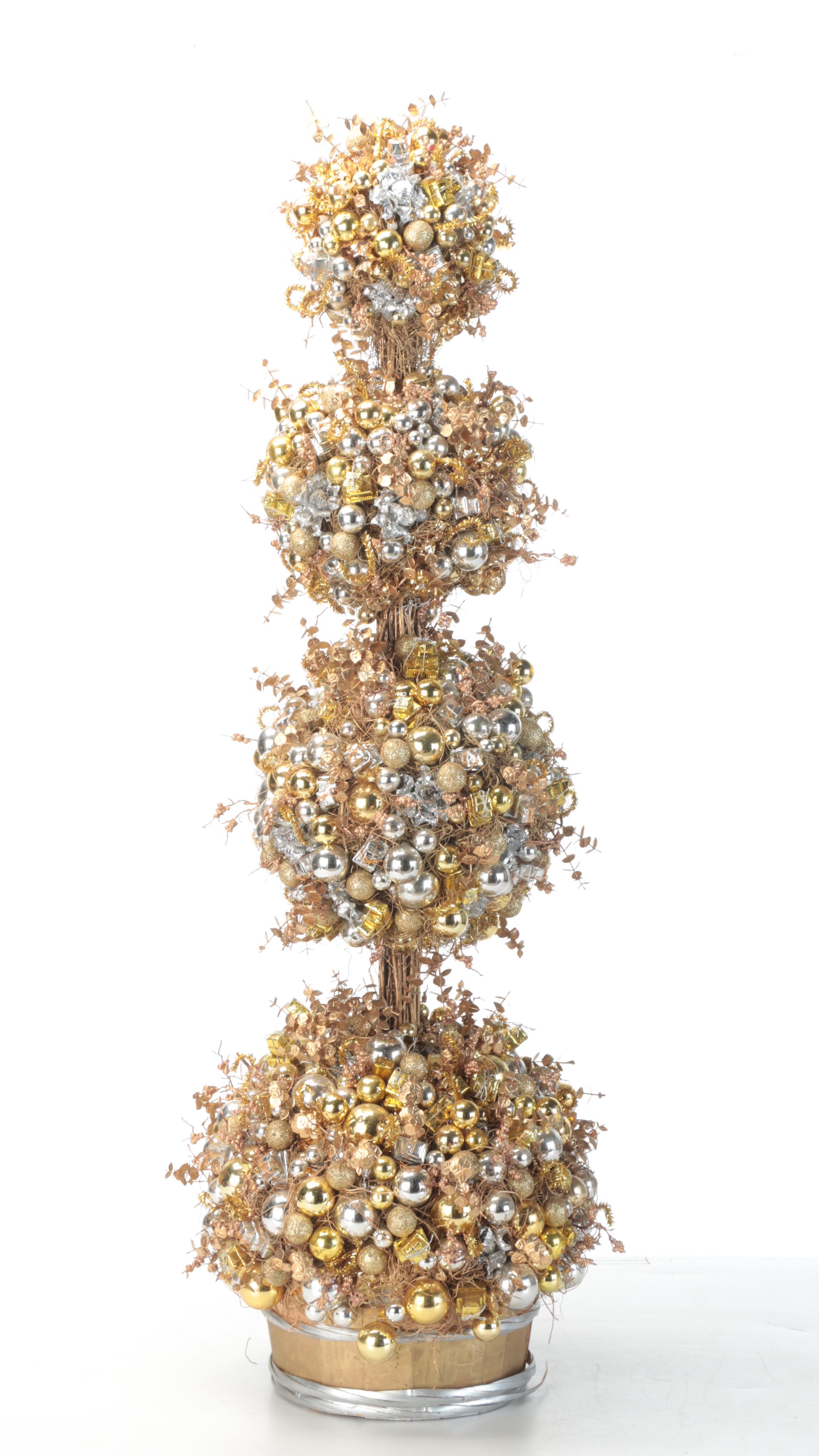 Faux Evergreen and Grapevine Christmas Wreath, Topiary, and Planter