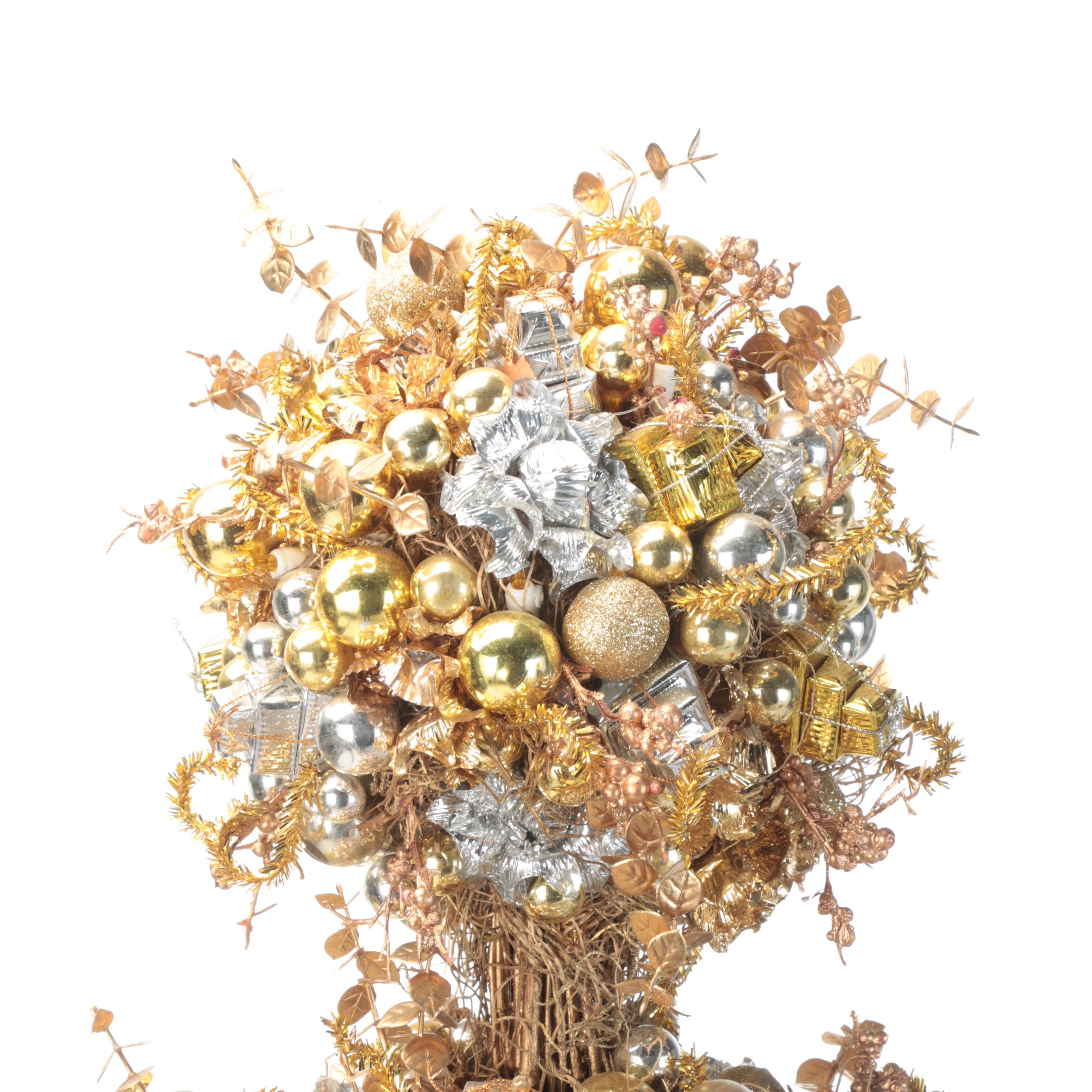 Faux Evergreen and Grapevine Christmas Wreath, Topiary, and Planter