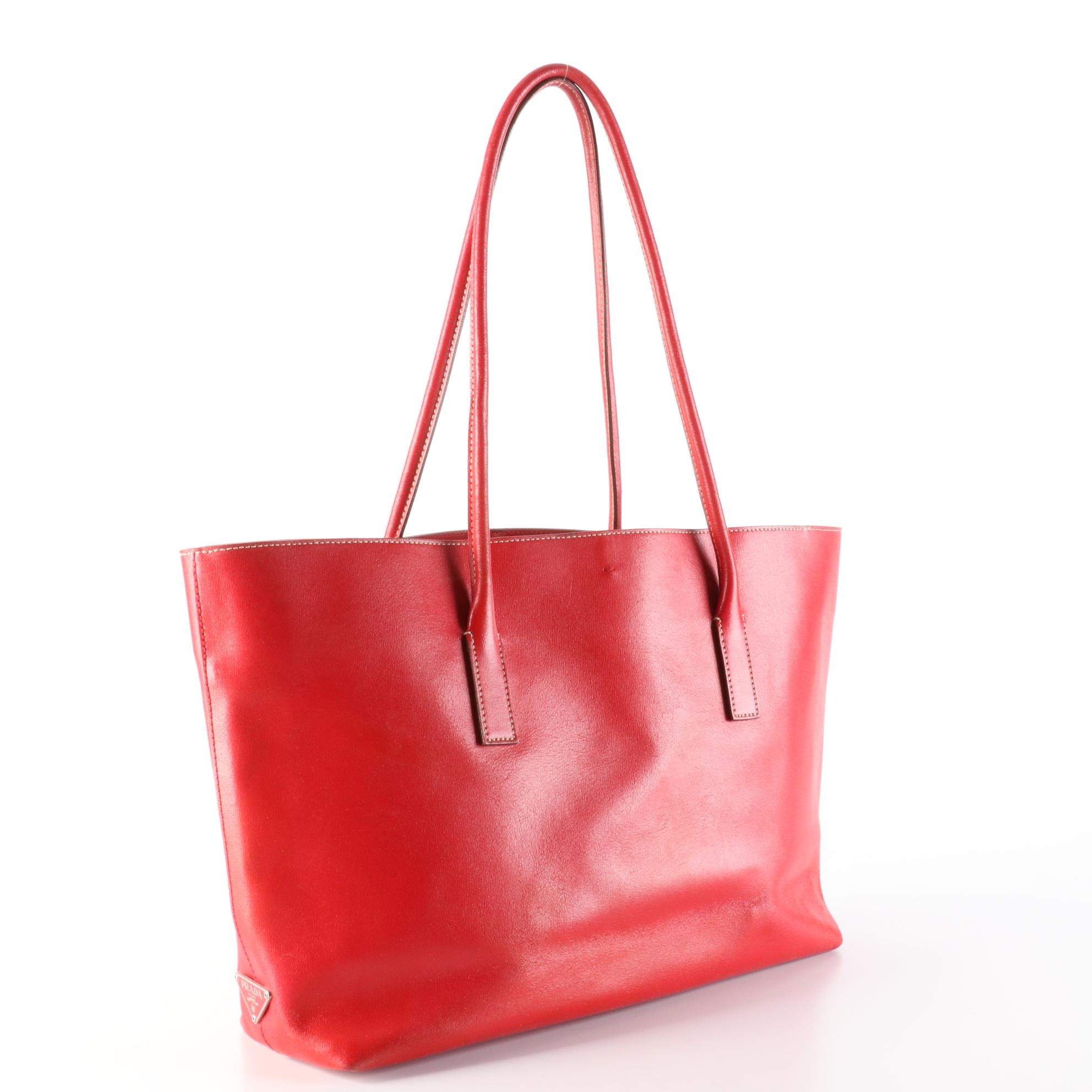 Prada Tote Bag with Pouch in Red Leather