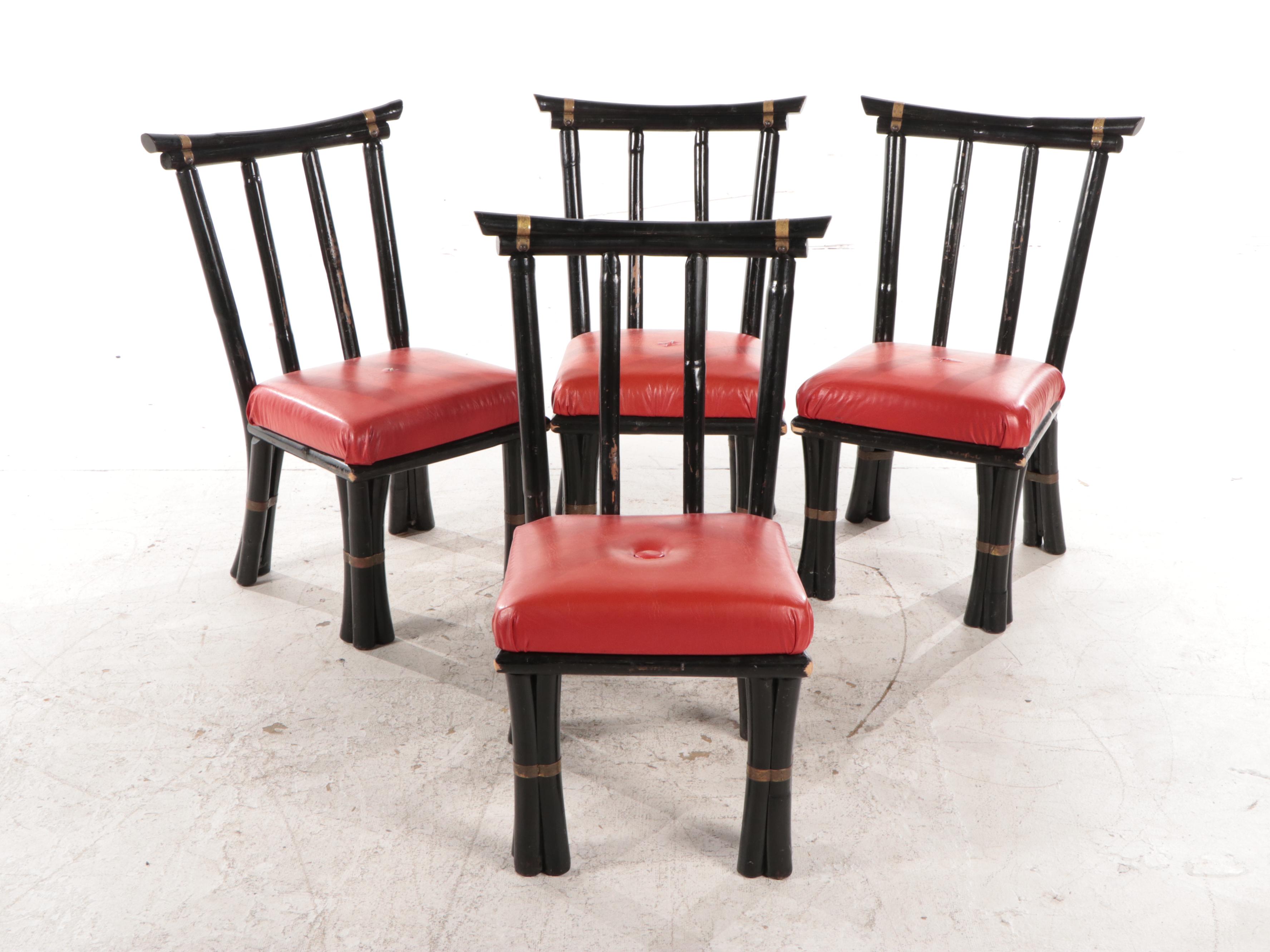 Herbert Ritts Tropitan Painted Bamboo and Vinyl Upholstered Dining Set, 1950s