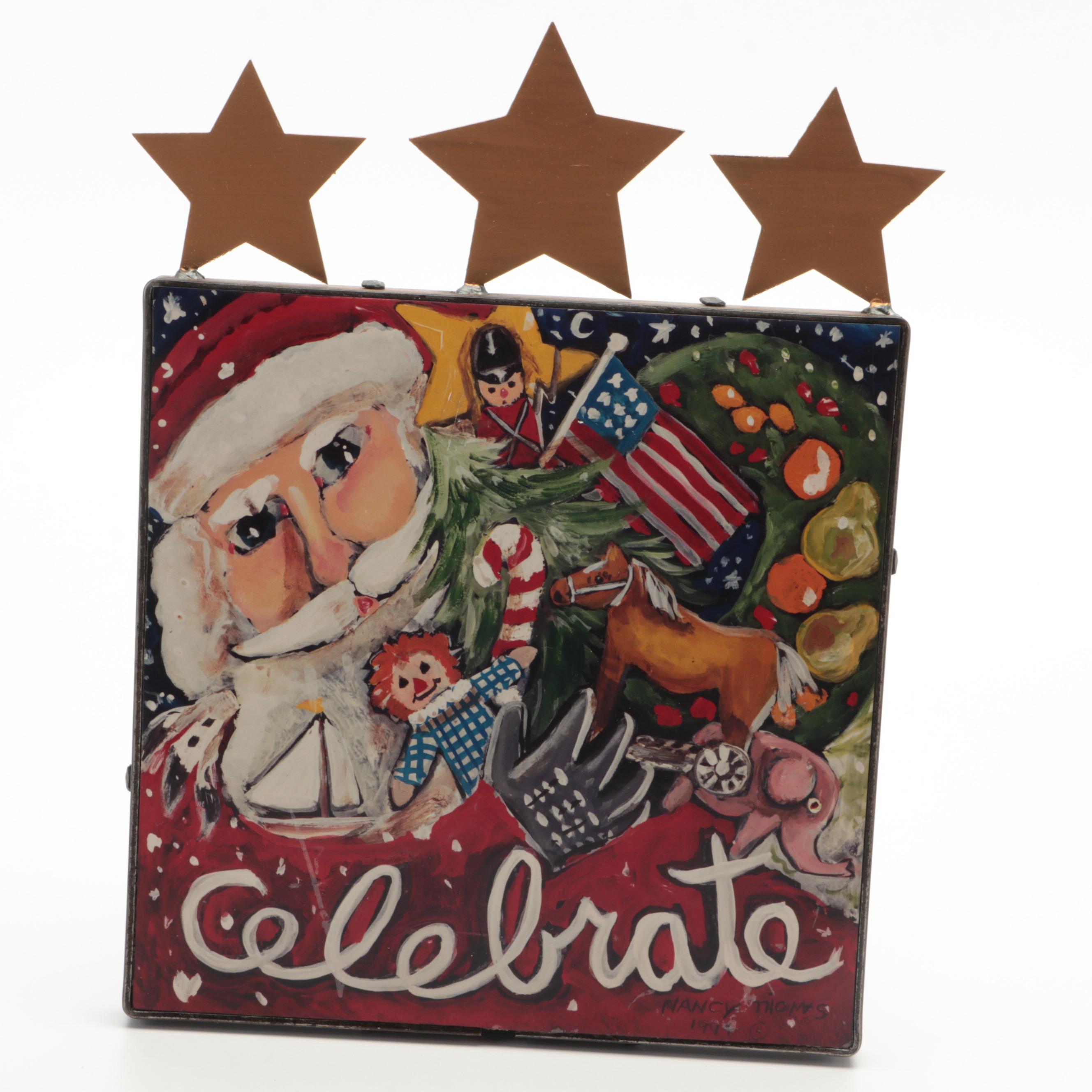 Nancy Thomas "Celebrate" Wood Plaque With More Christmas Decorations