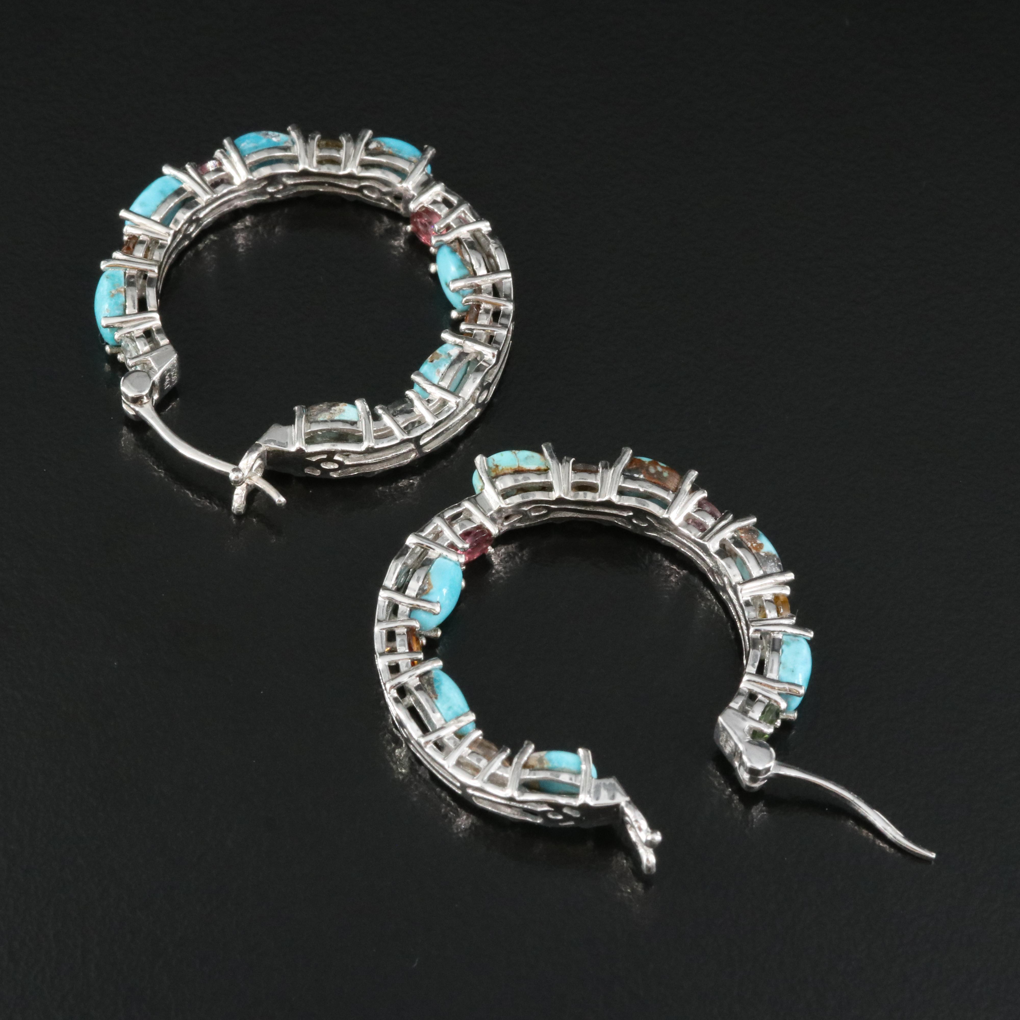 Sterling Inside-Out Hoop Earrings Including Turquoise, Tourmaline and Citrine