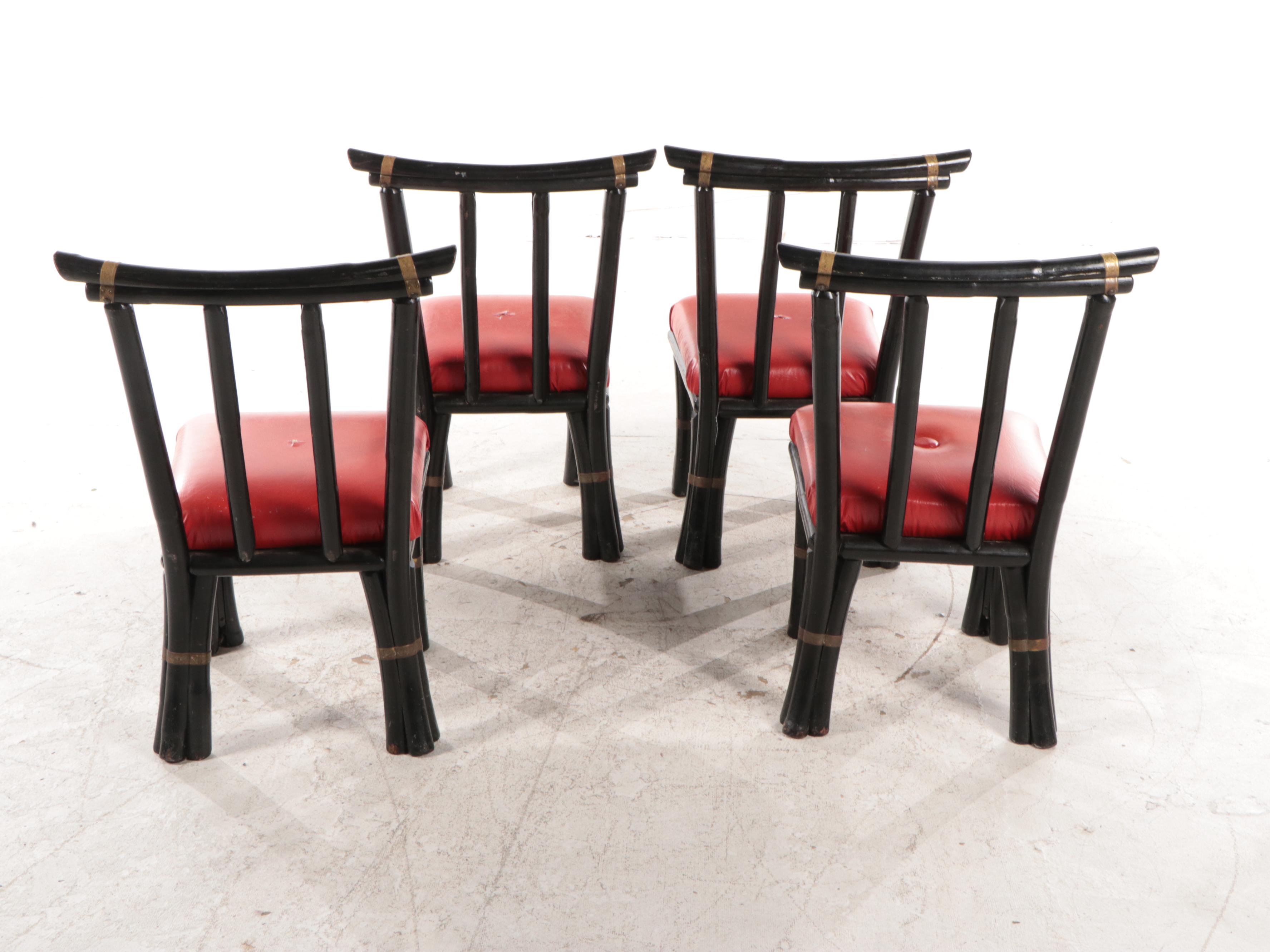 Herbert Ritts Tropitan Painted Bamboo and Vinyl Upholstered Dining Set, 1950s