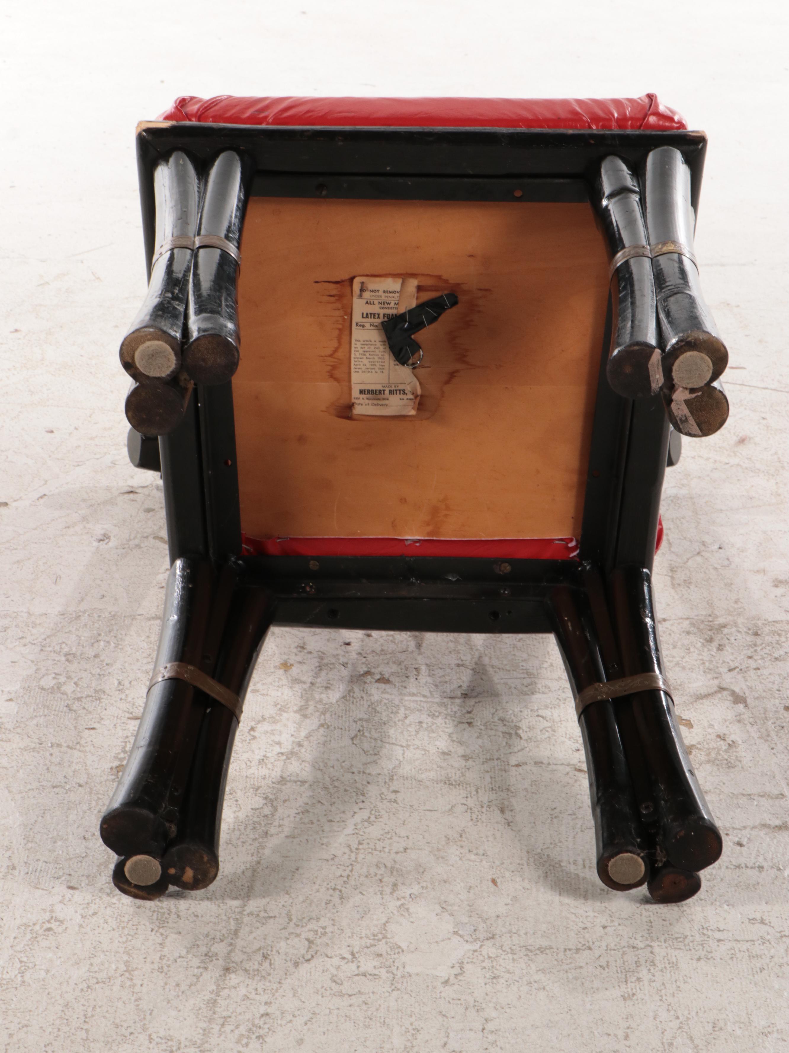 Herbert Ritts Tropitan Painted Bamboo and Vinyl Upholstered Dining Set, 1950s