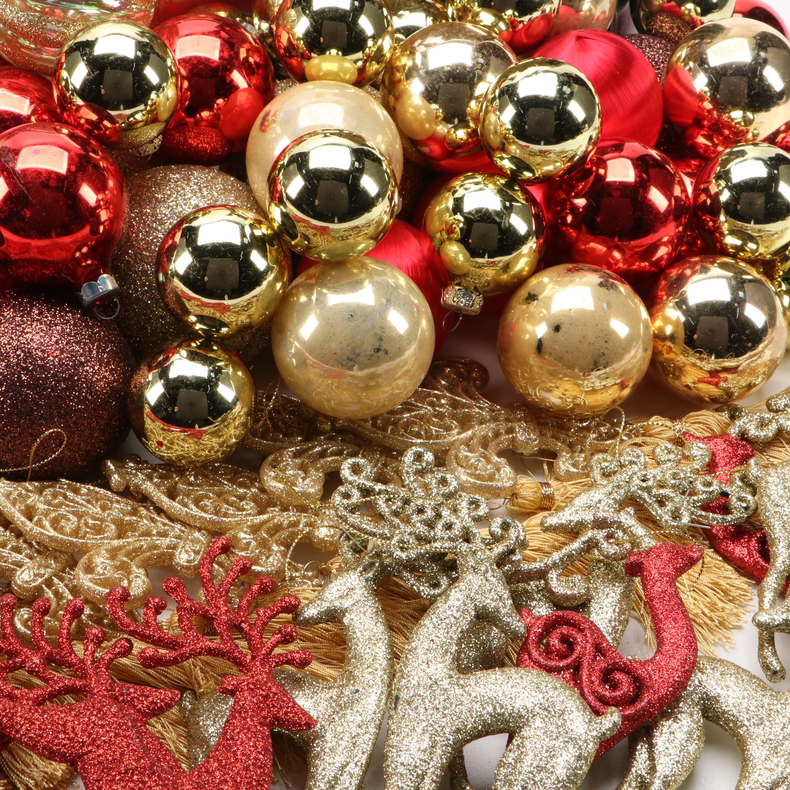Red and Gold Christmas Ornaments and Other Seasonal Décor
