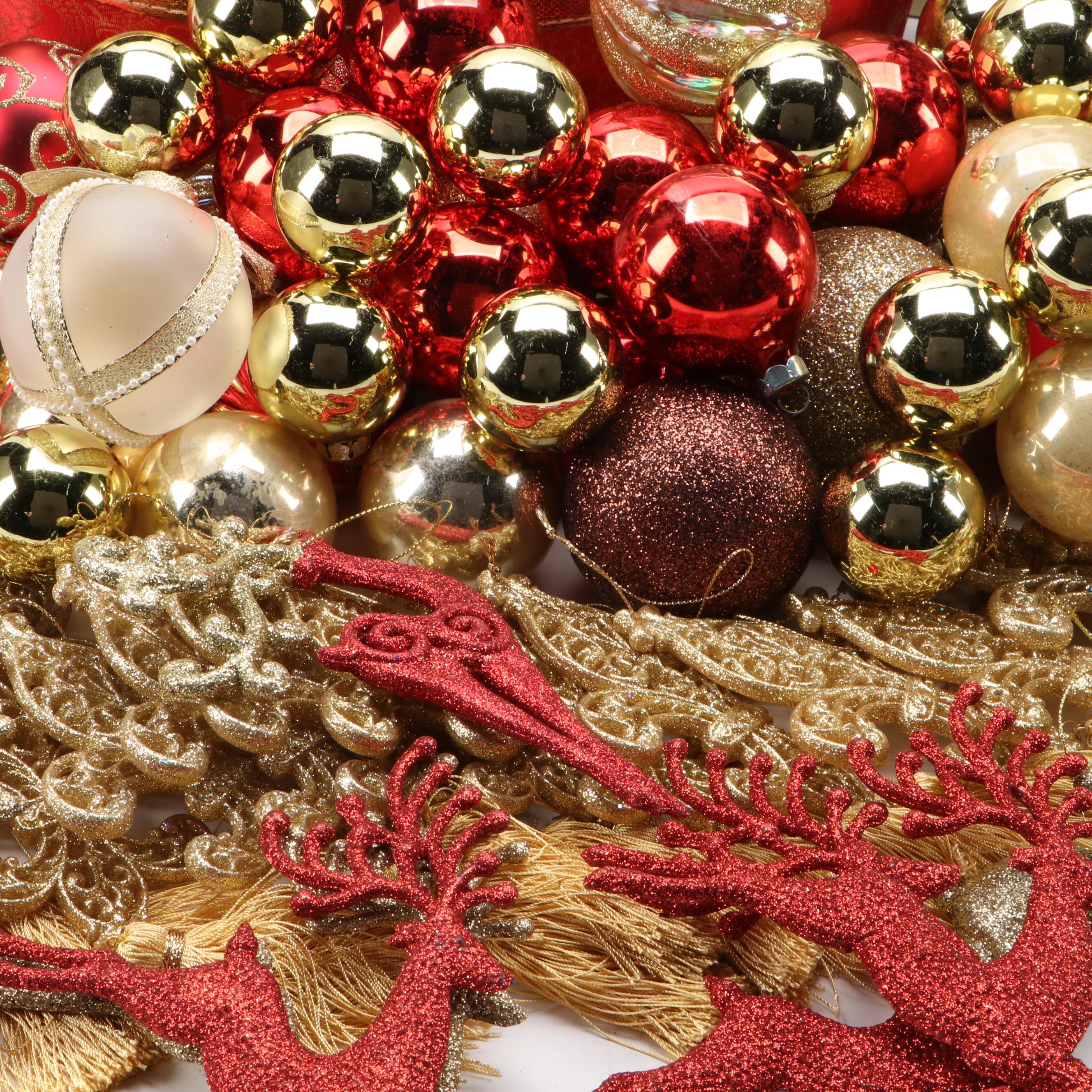 Red and Gold Christmas Ornaments and Other Seasonal Décor