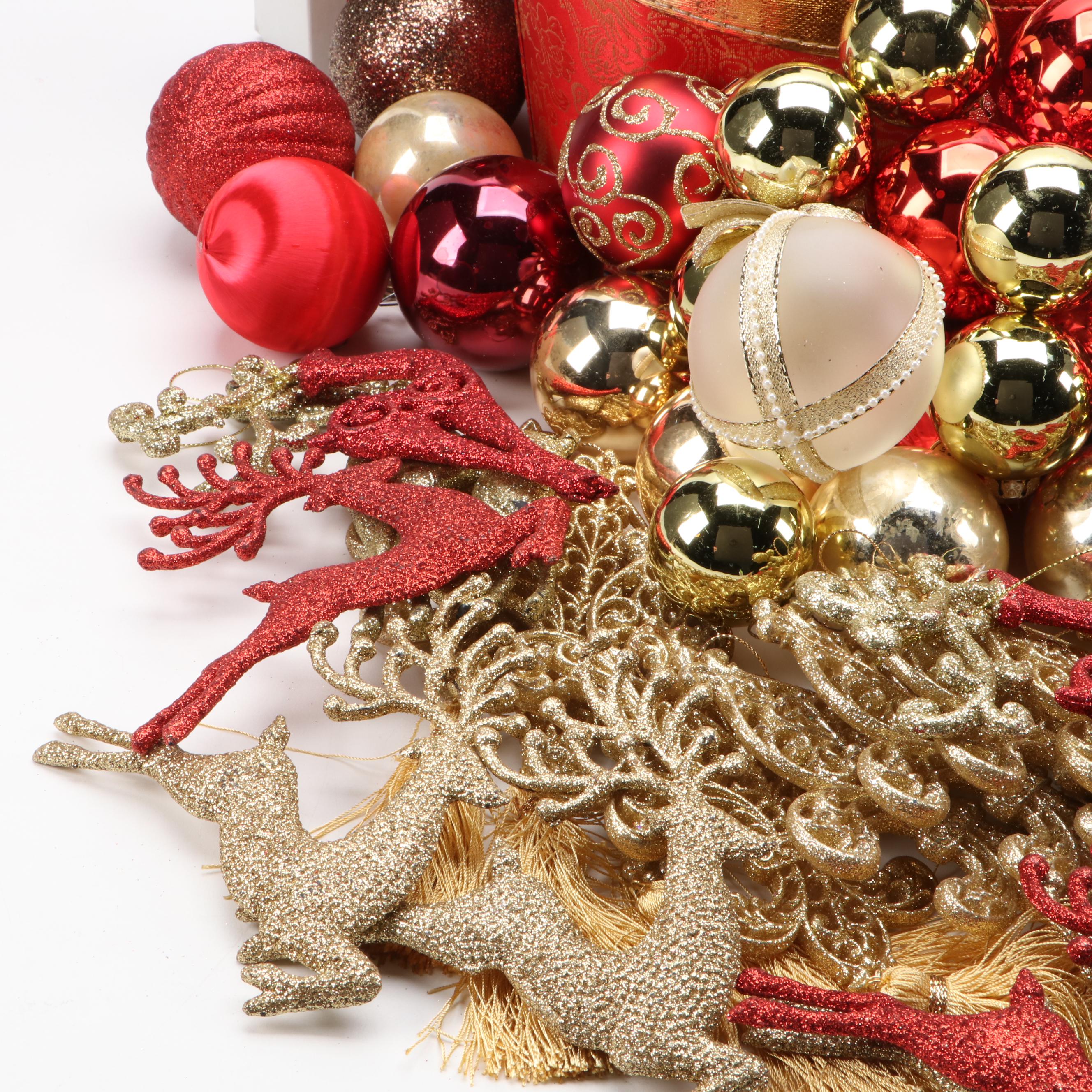 Red and Gold Christmas Ornaments and Other Seasonal Décor