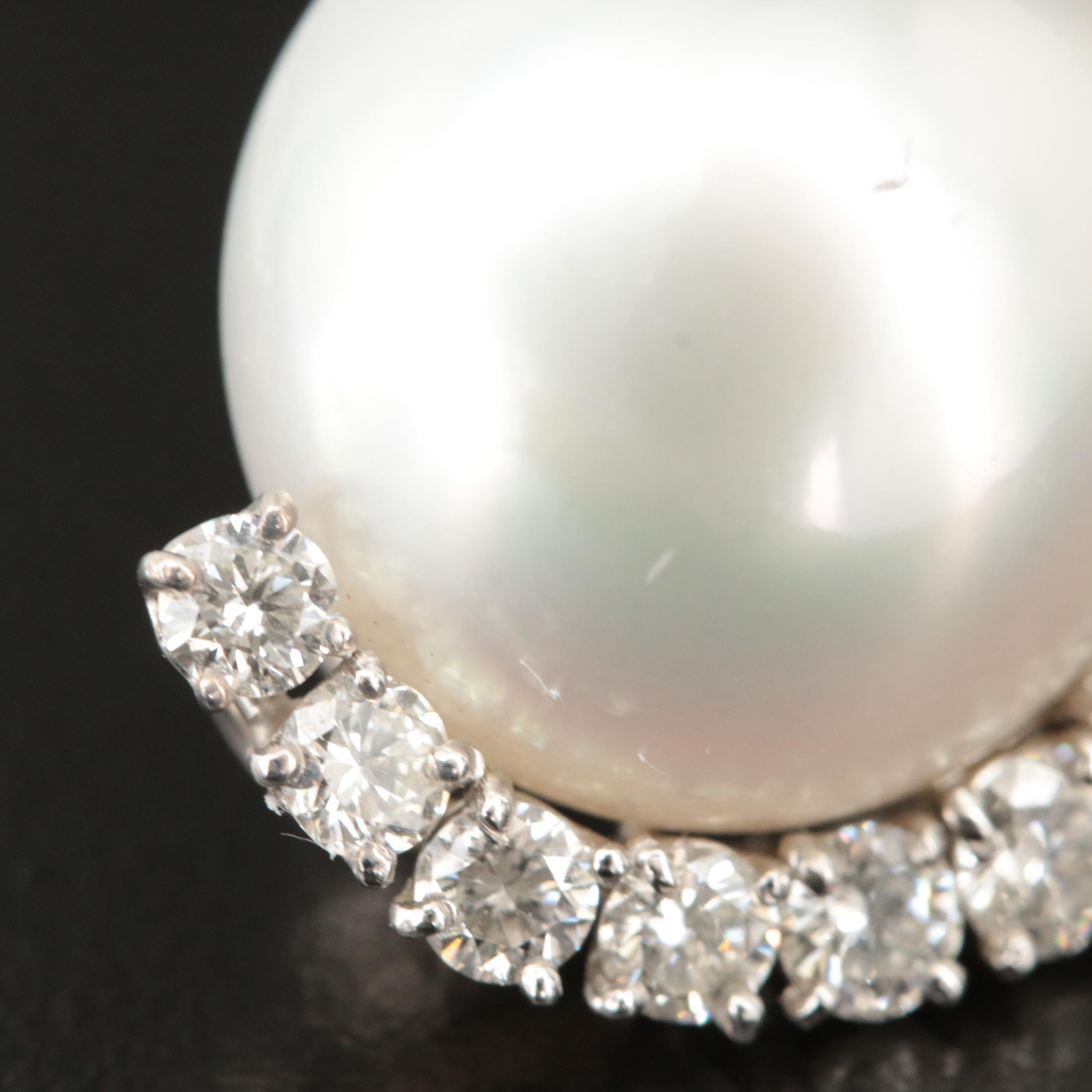 Platinum 17.00 mm Button Pearl and 3.83 CTW Diamond Earrings