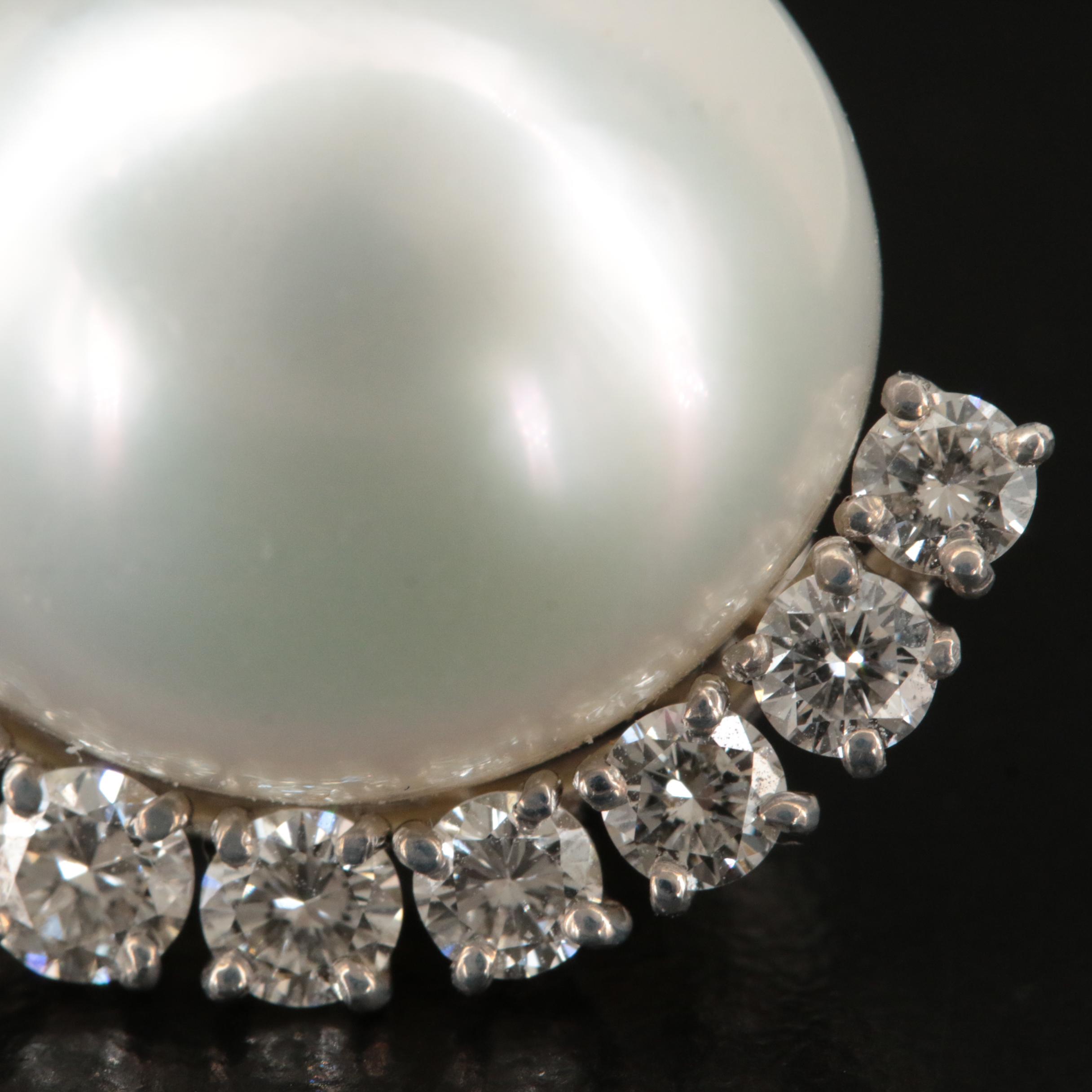 Platinum 17.00 mm Button Pearl and 3.83 CTW Diamond Earrings