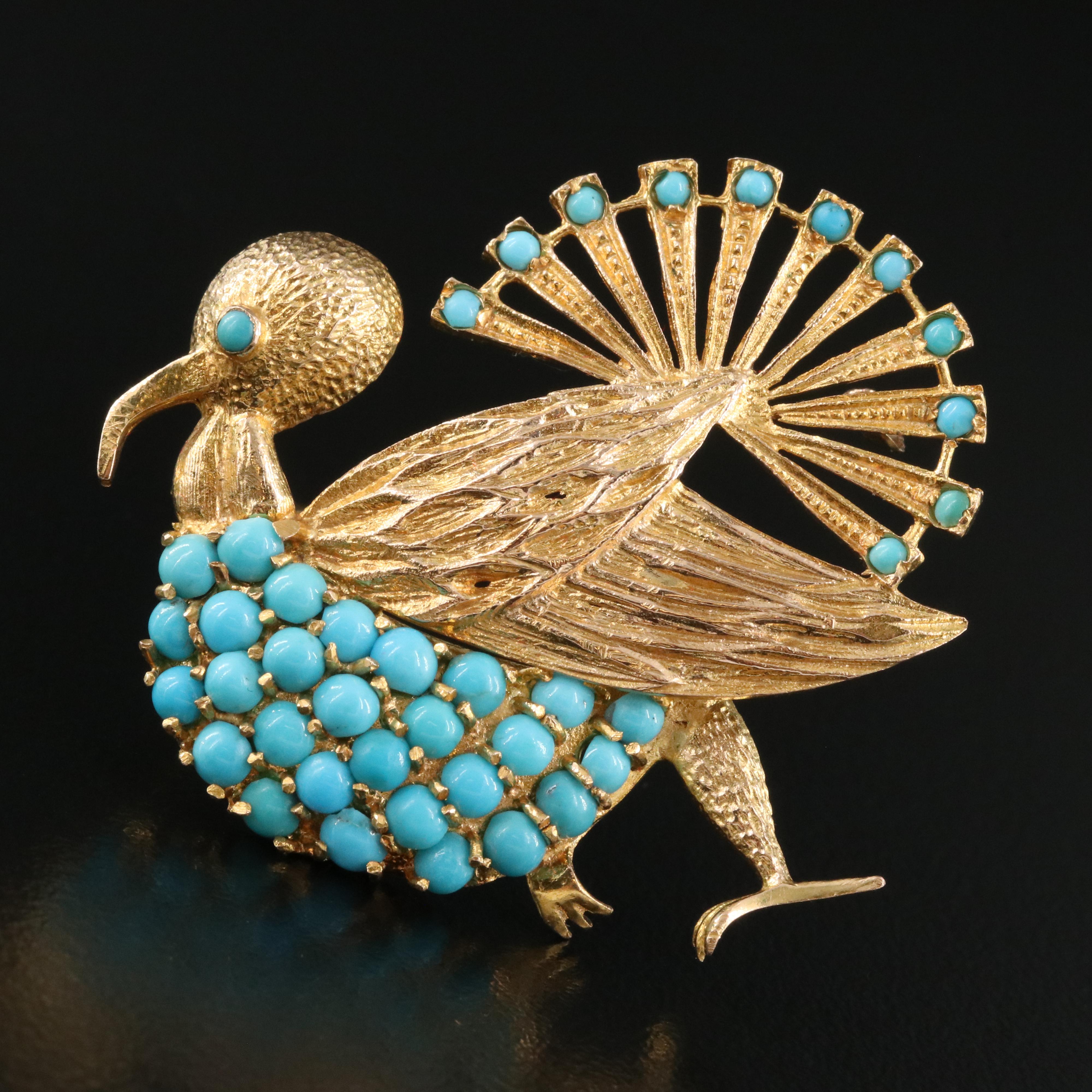 18K Turquoise Turkey Brooch