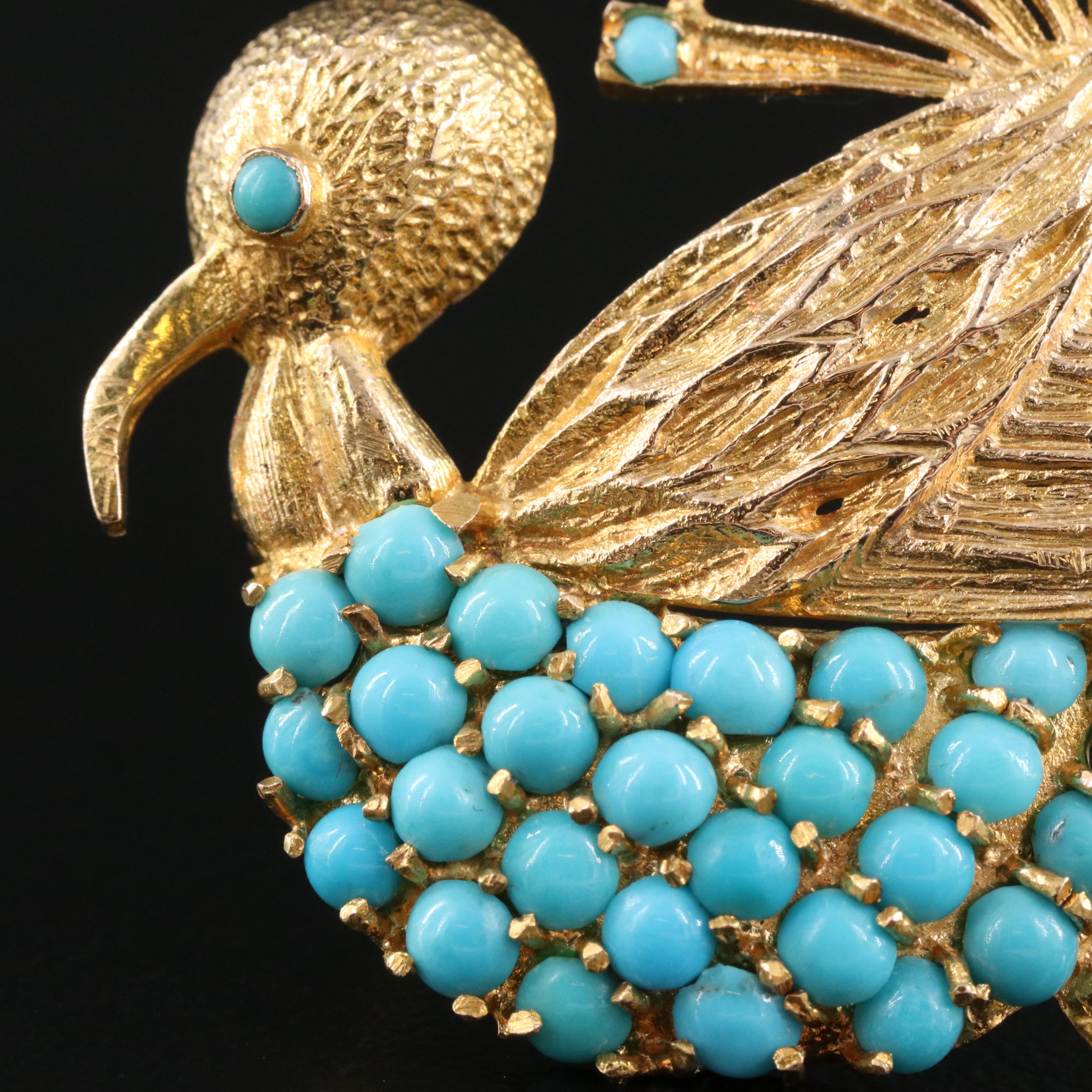 18K Turquoise Turkey Brooch