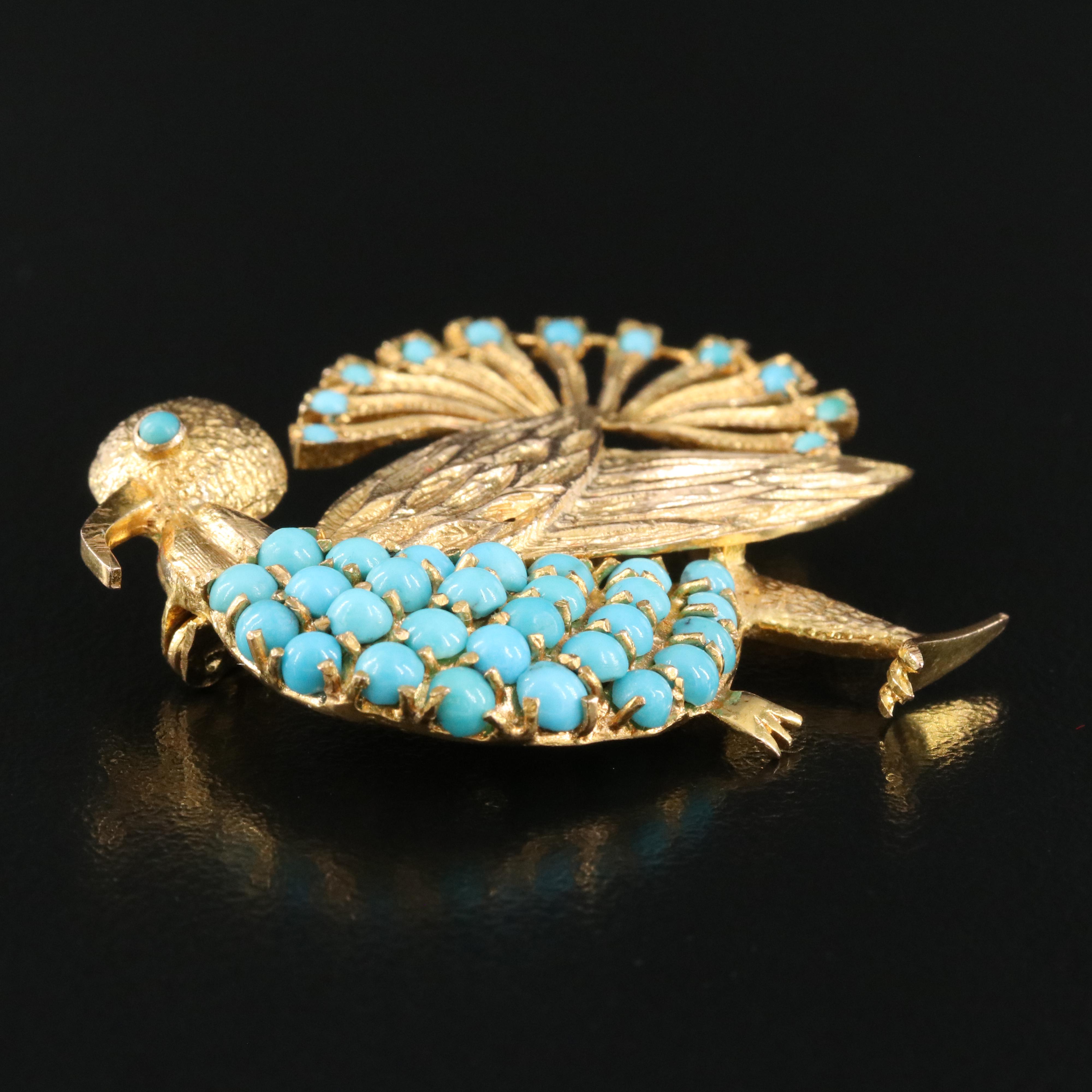 18K Turquoise Turkey Brooch