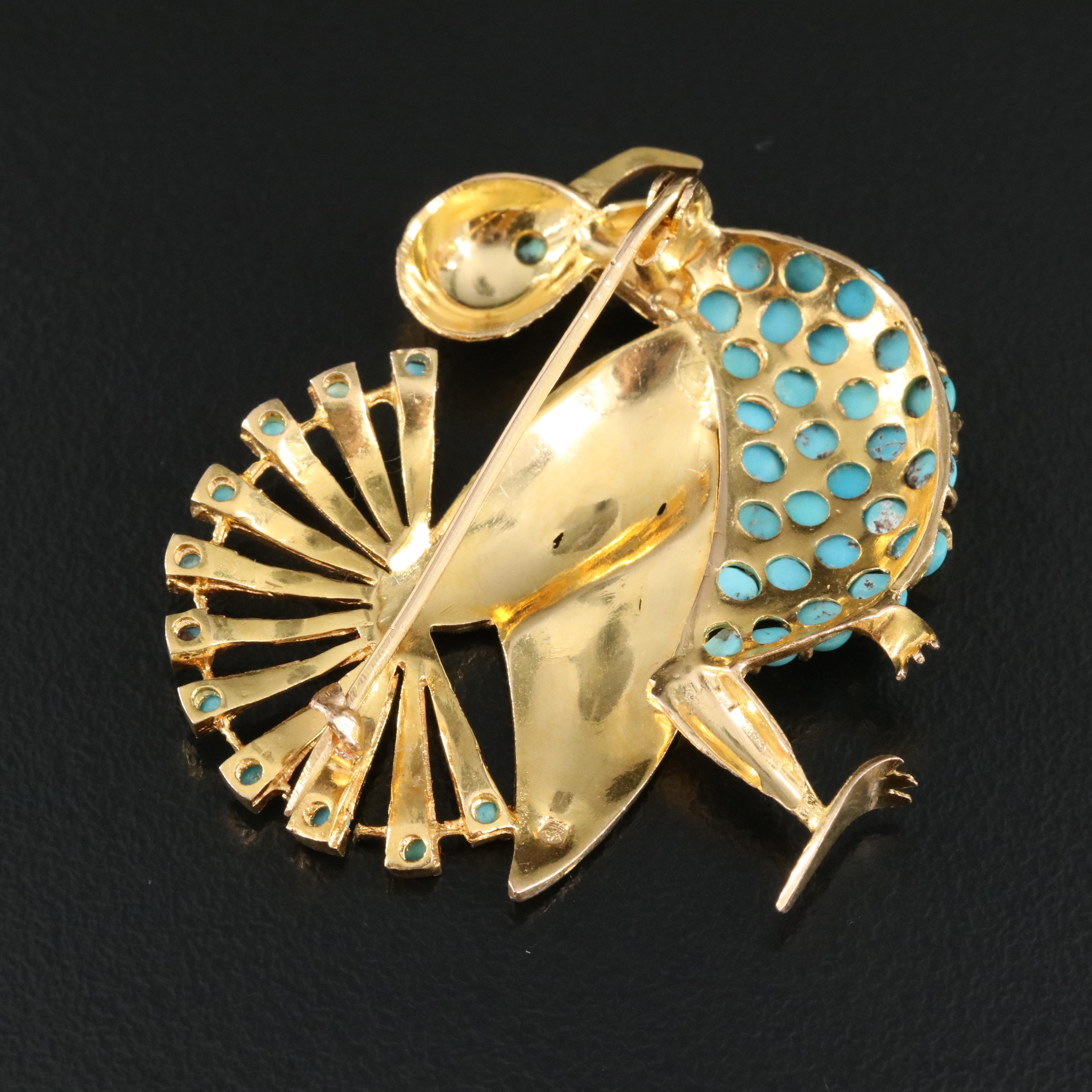 18K Turquoise Turkey Brooch
