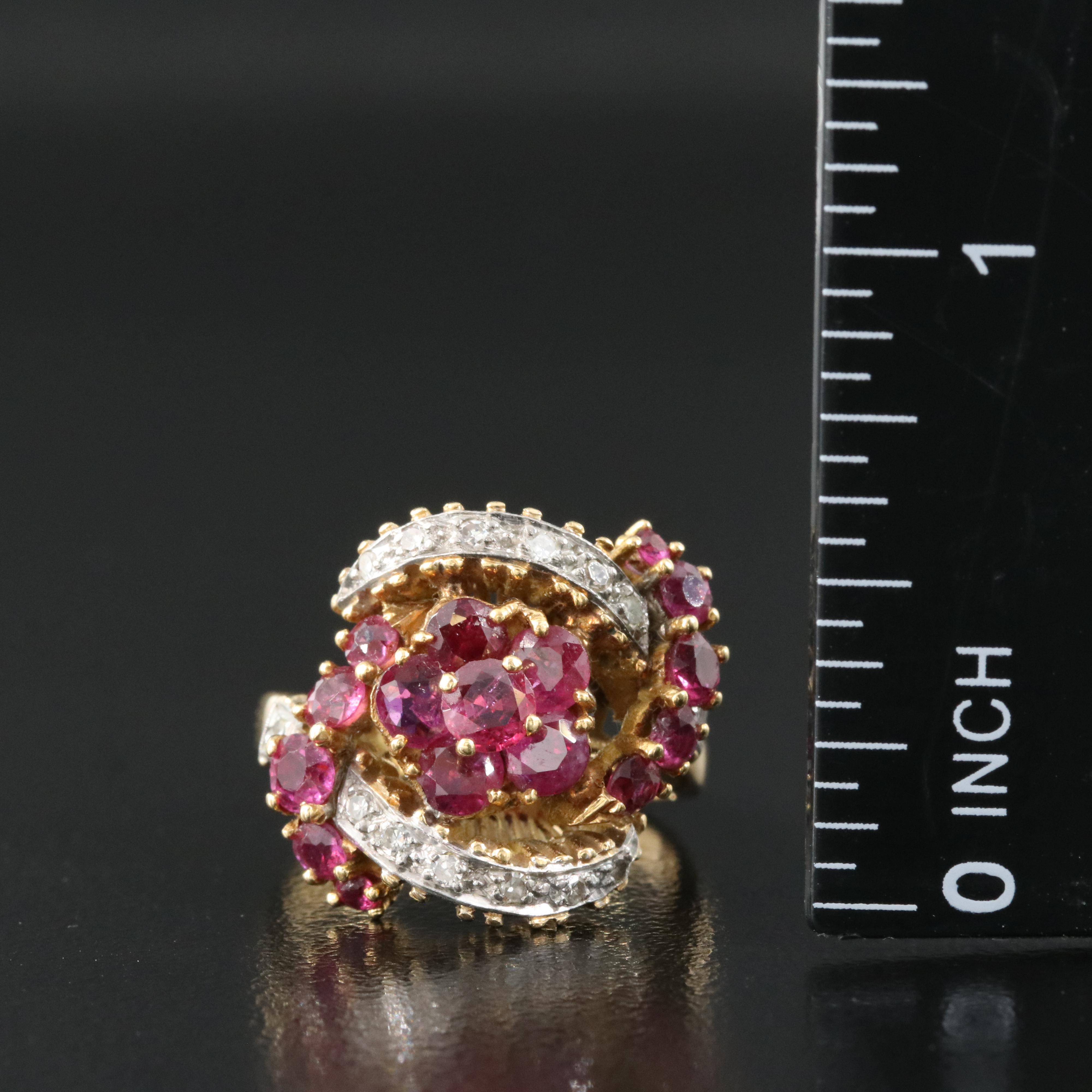 Vintage 18K Ruby and Diamond Floral Ring