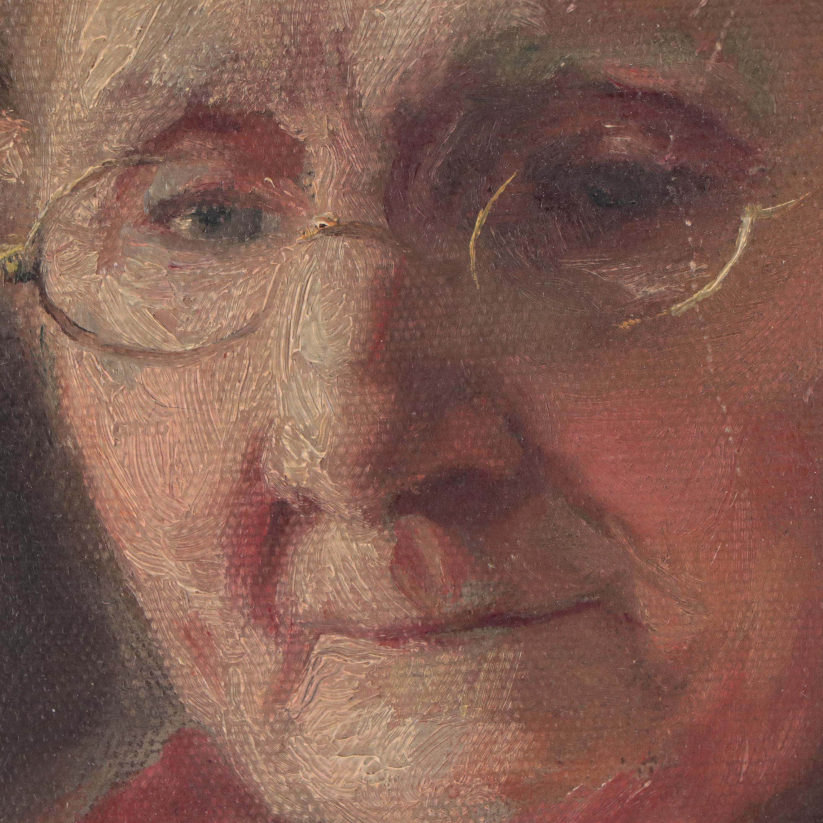 Caroline Augusta Lord  Oil Painting of Woman Knitting, Late 19th Century