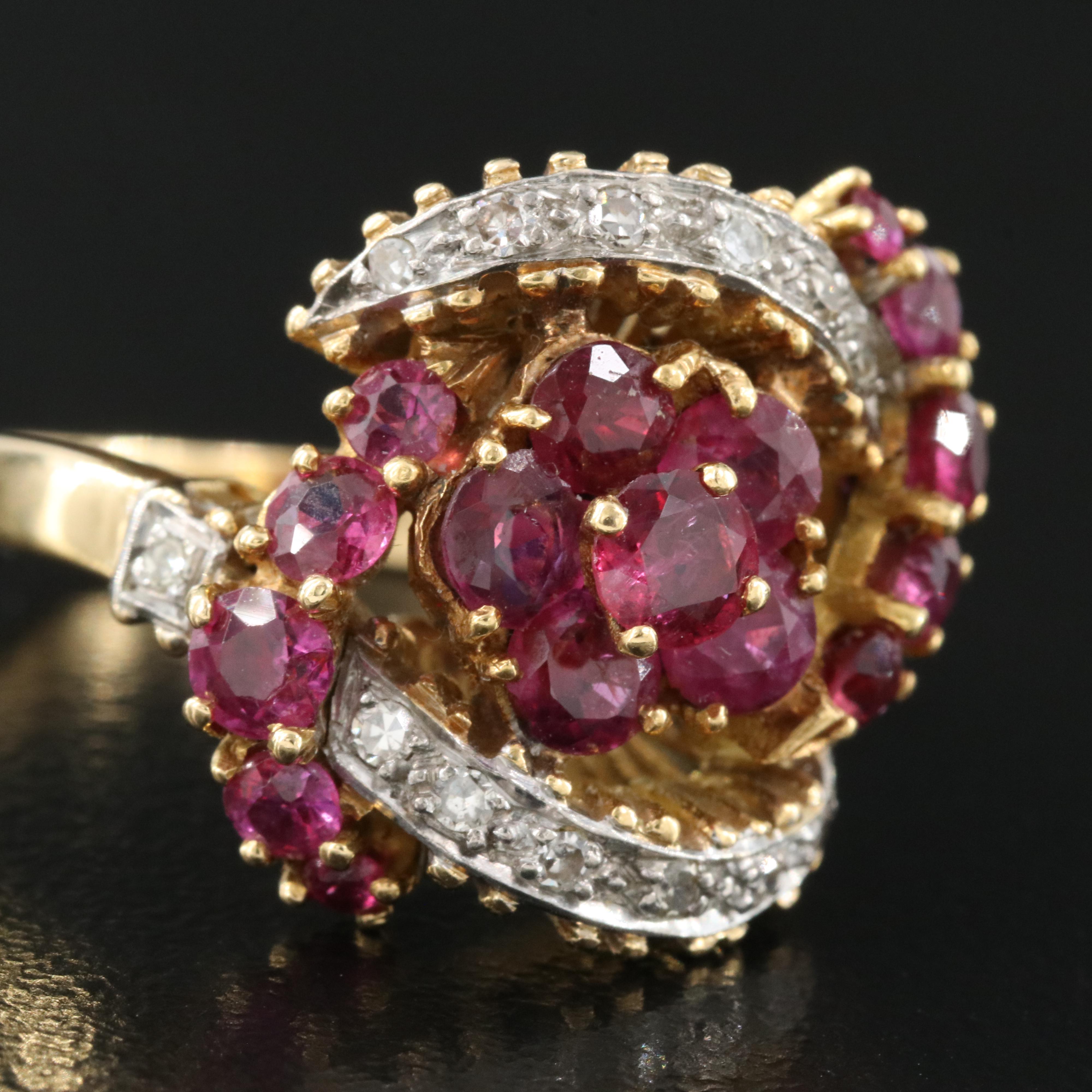 Vintage 18K Ruby and Diamond Floral Ring