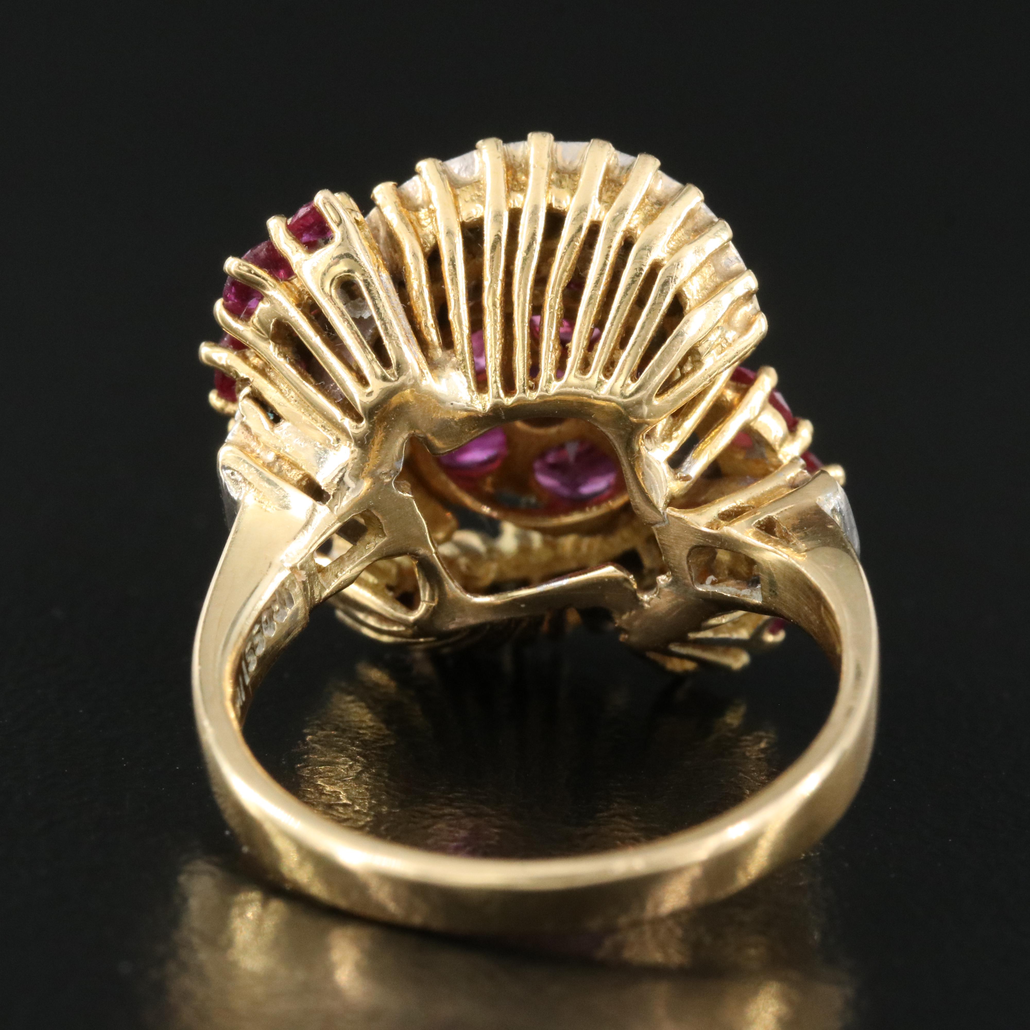 Vintage 18K Ruby and Diamond Floral Ring
