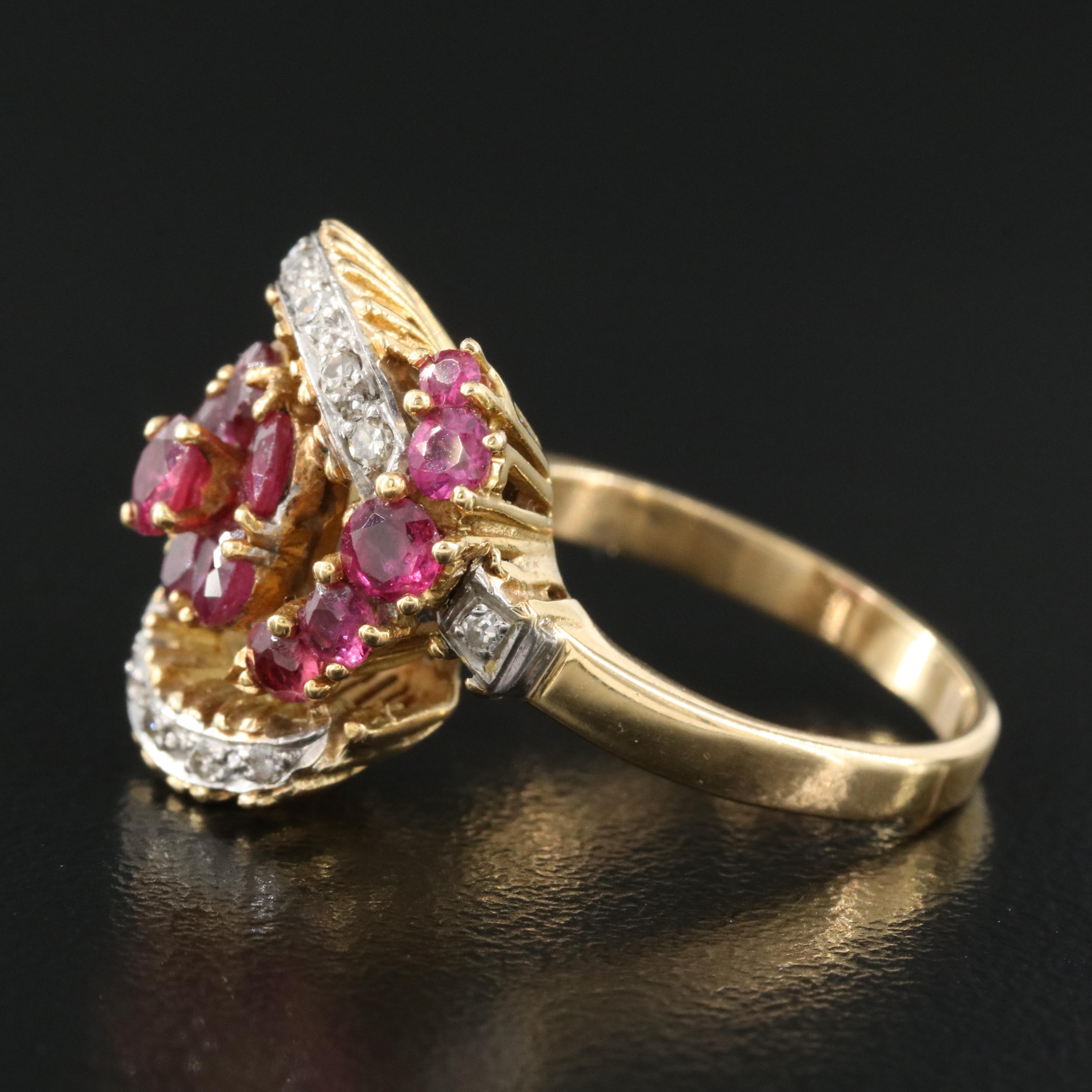 Vintage 18K Ruby and Diamond Floral Ring