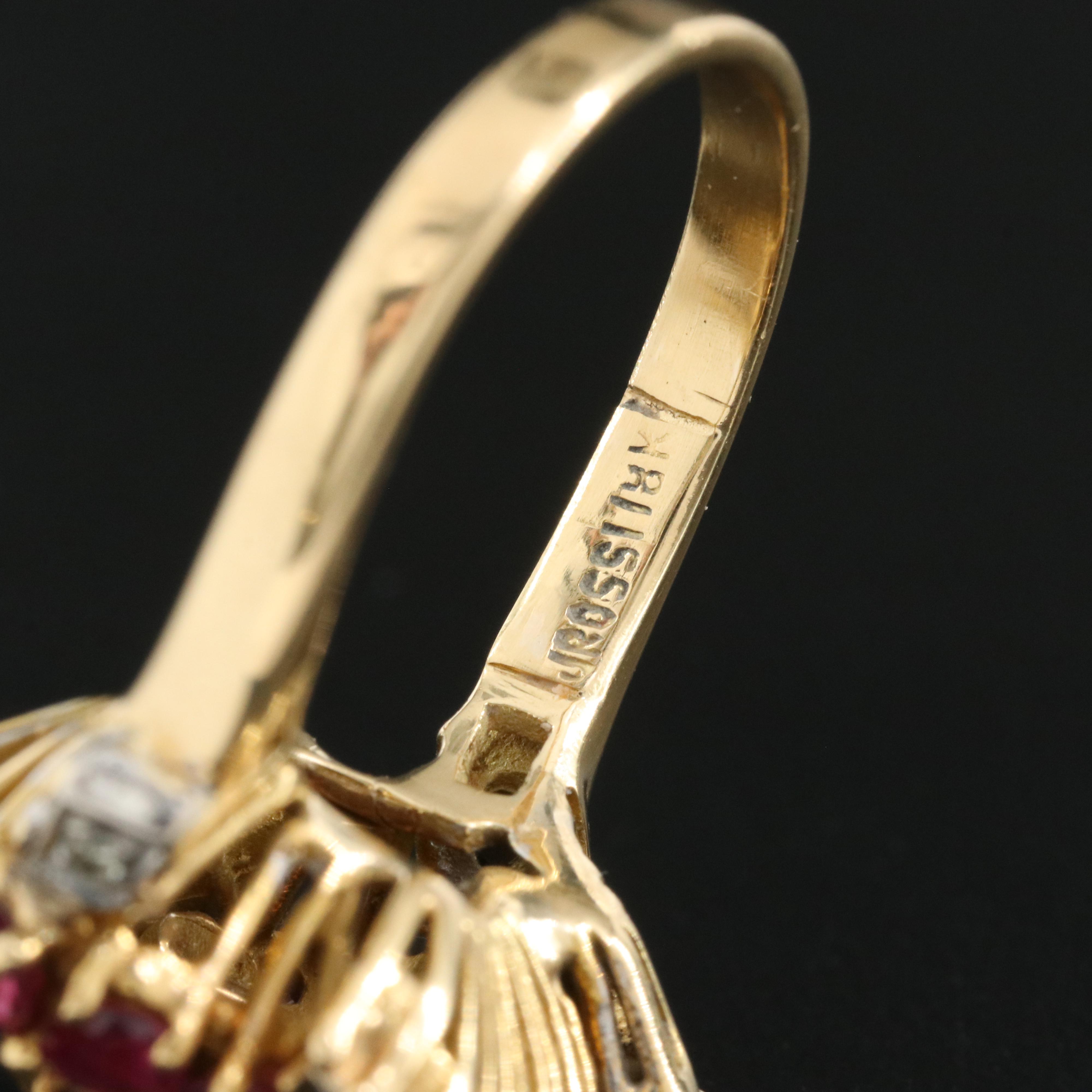 Vintage 18K Ruby and Diamond Floral Ring