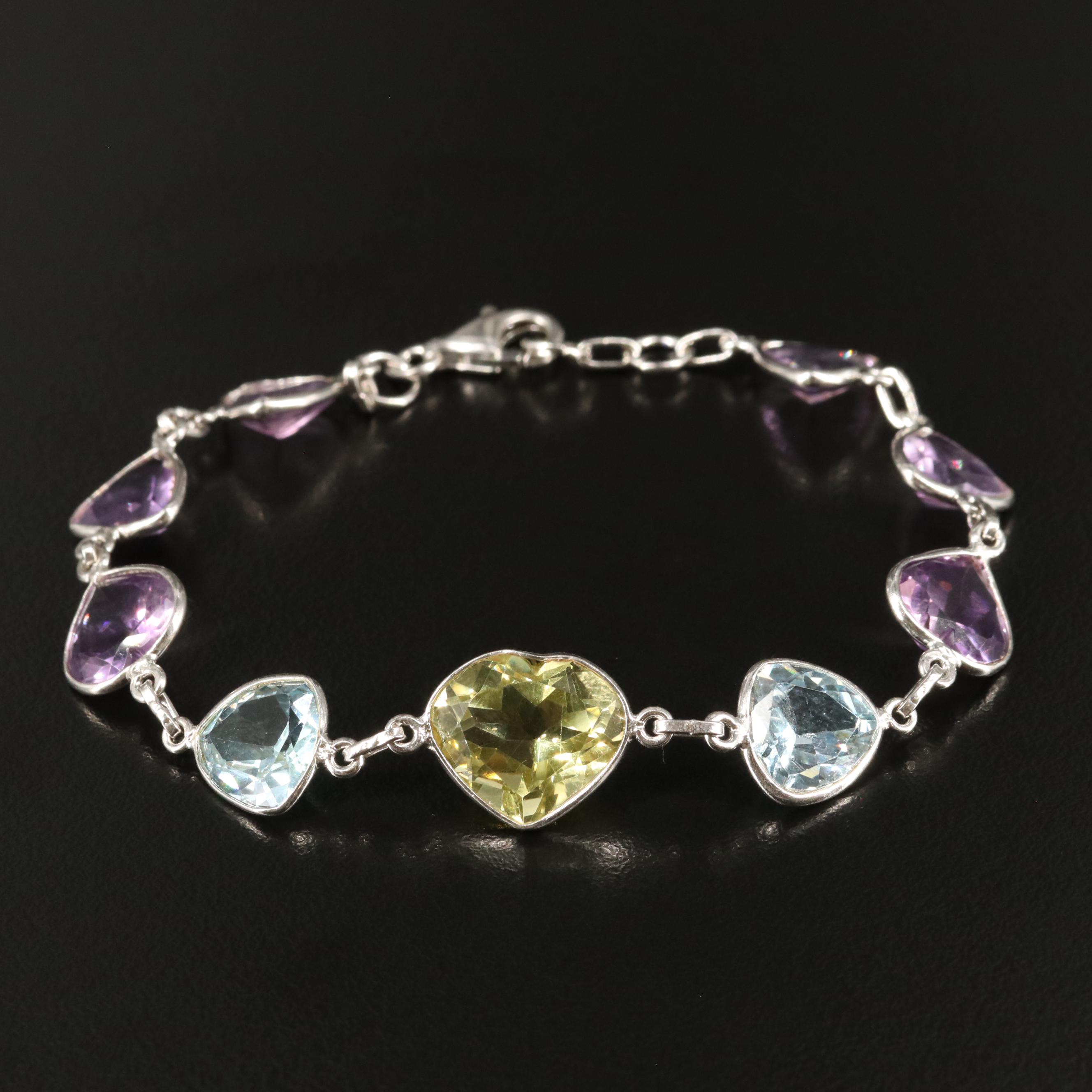 Sterling Citrine, Blue Topaz, and Amethyst Bracelet