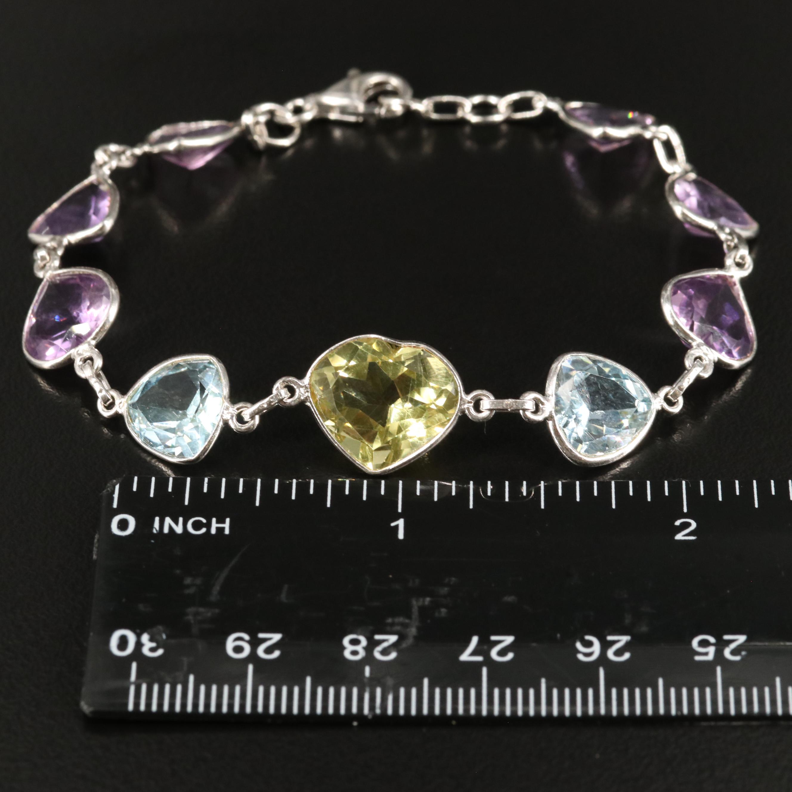 Sterling Citrine, Blue Topaz, and Amethyst Bracelet