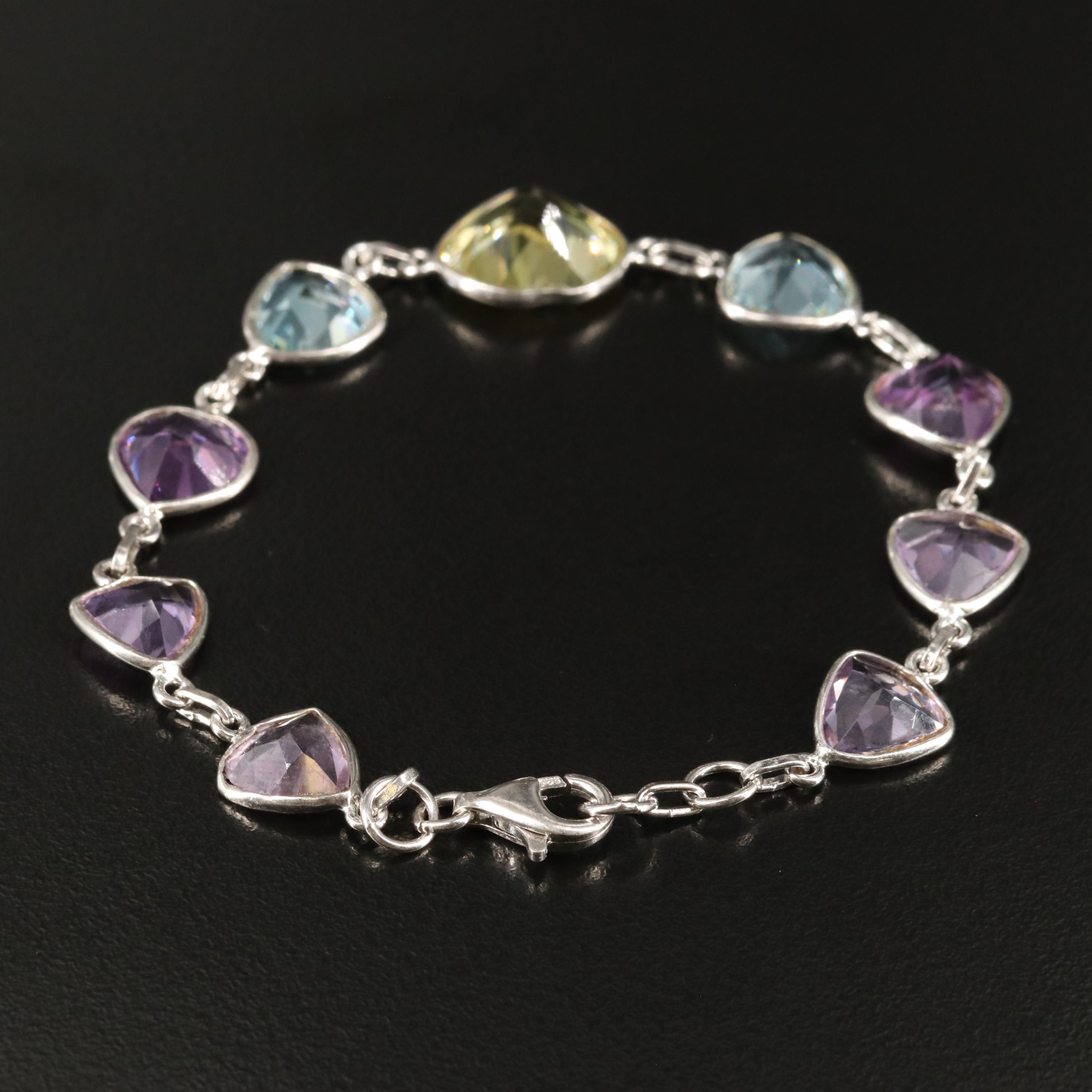 Sterling Citrine, Blue Topaz, and Amethyst Bracelet