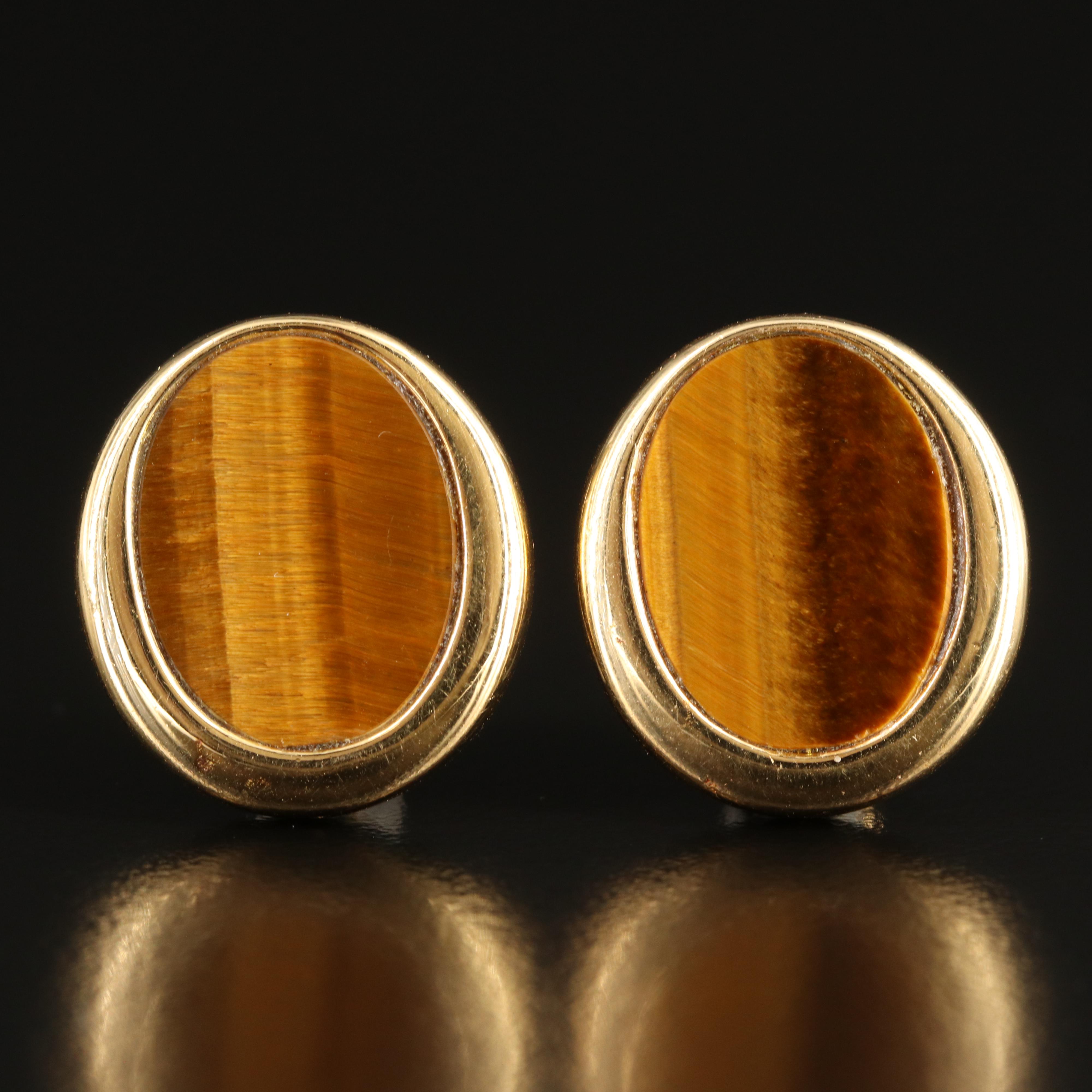 18K Tiger's Eye Button Earrings