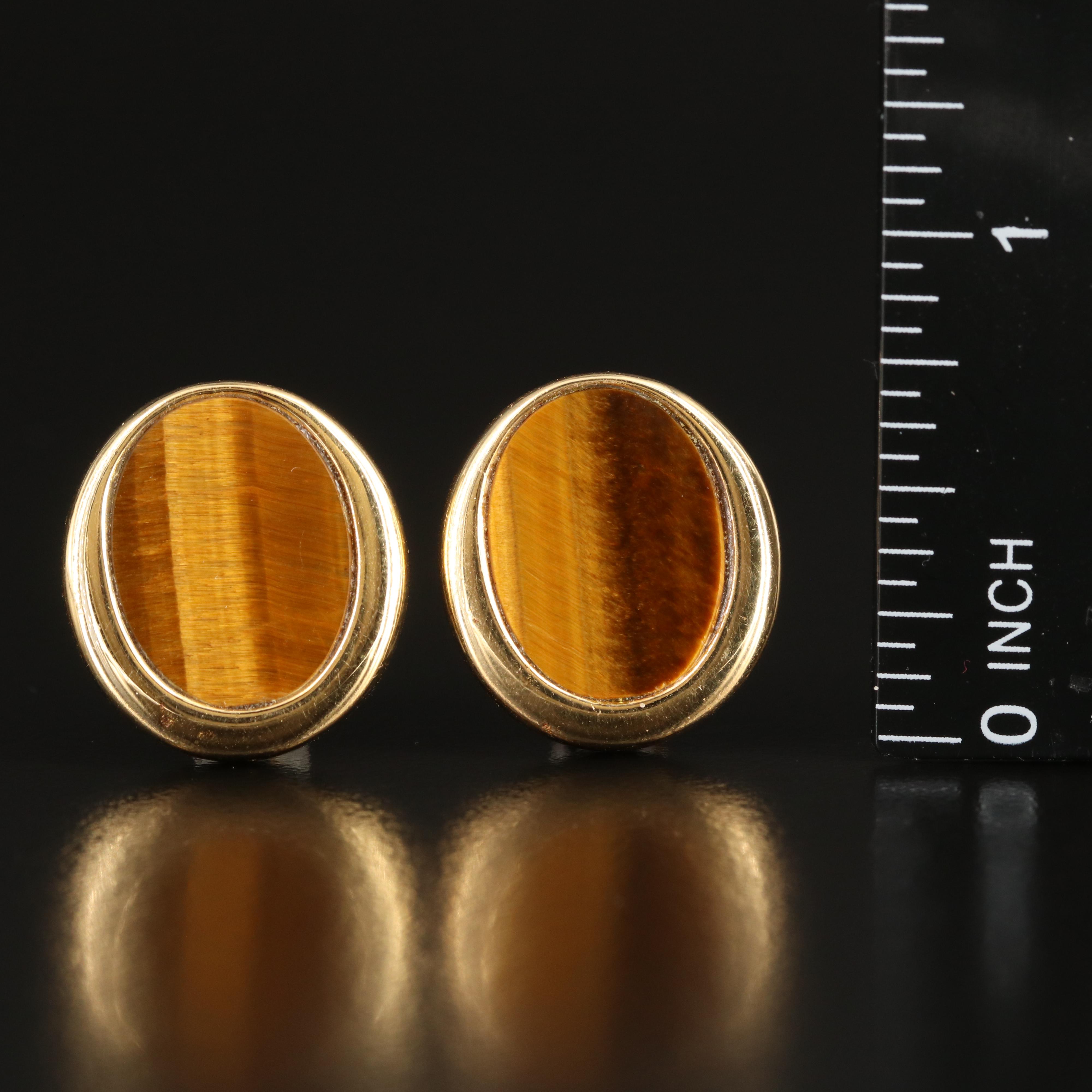 18K Tiger's Eye Button Earrings