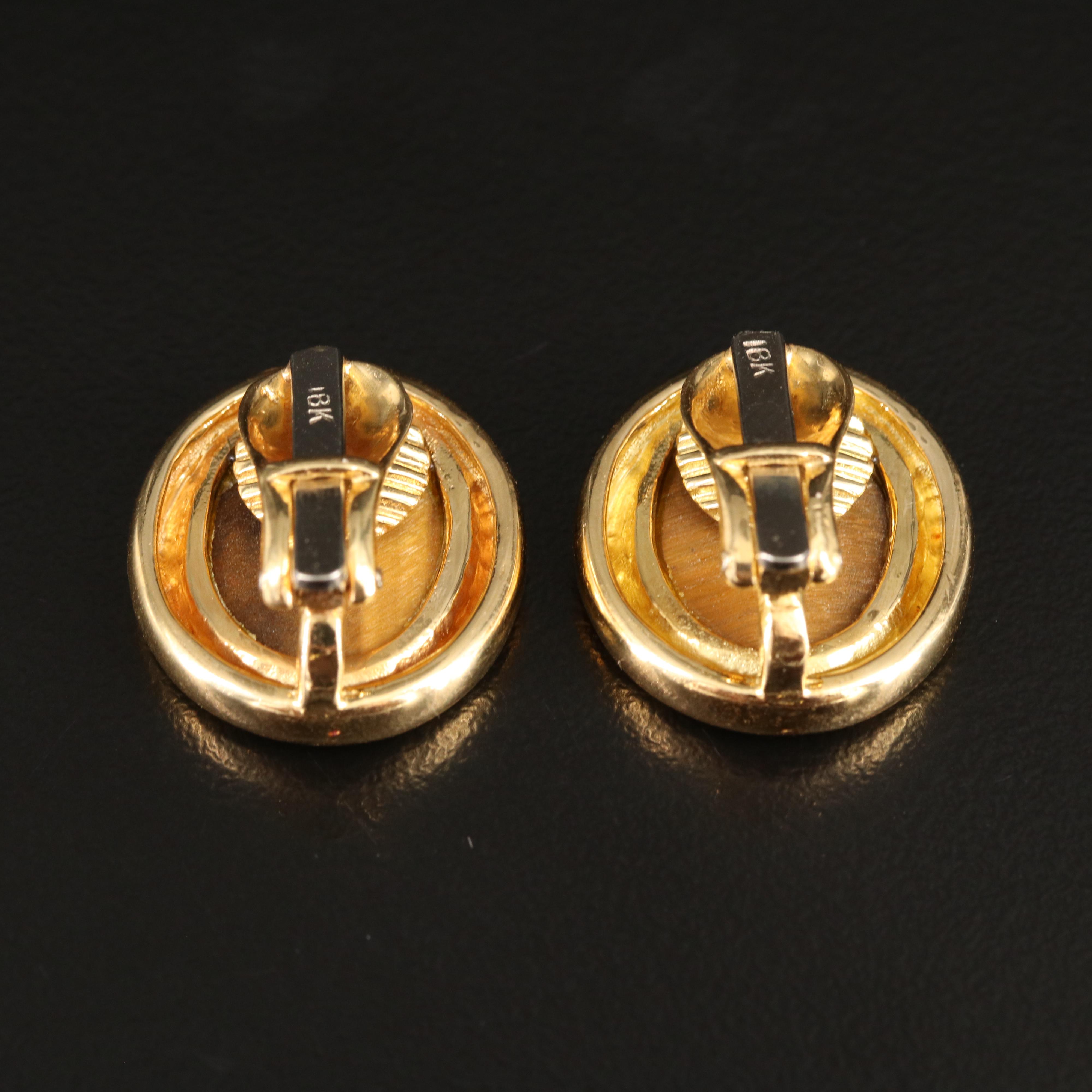 18K Tiger's Eye Button Earrings