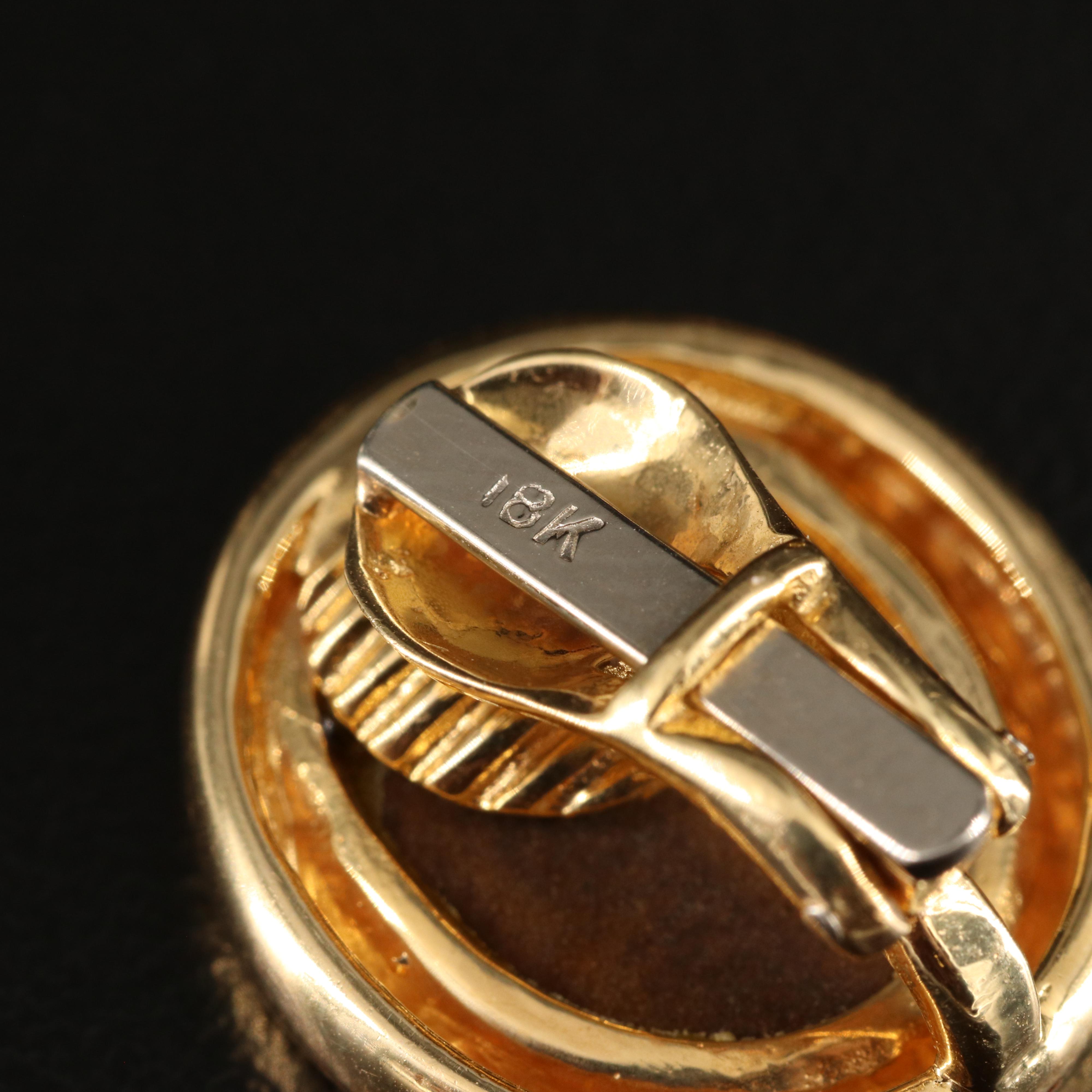 18K Tiger's Eye Button Earrings