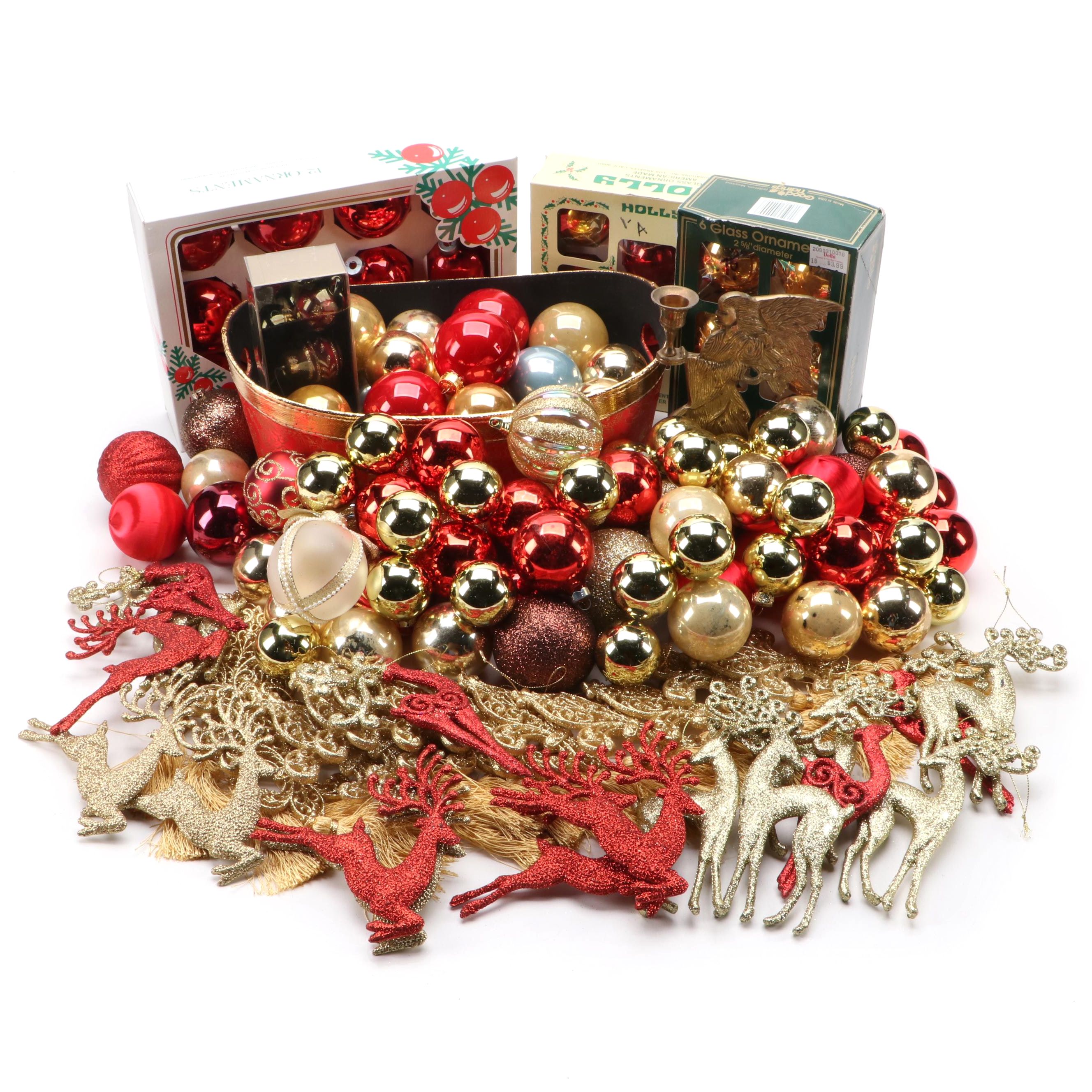 Red and Gold Christmas Ornaments and Other Seasonal Décor