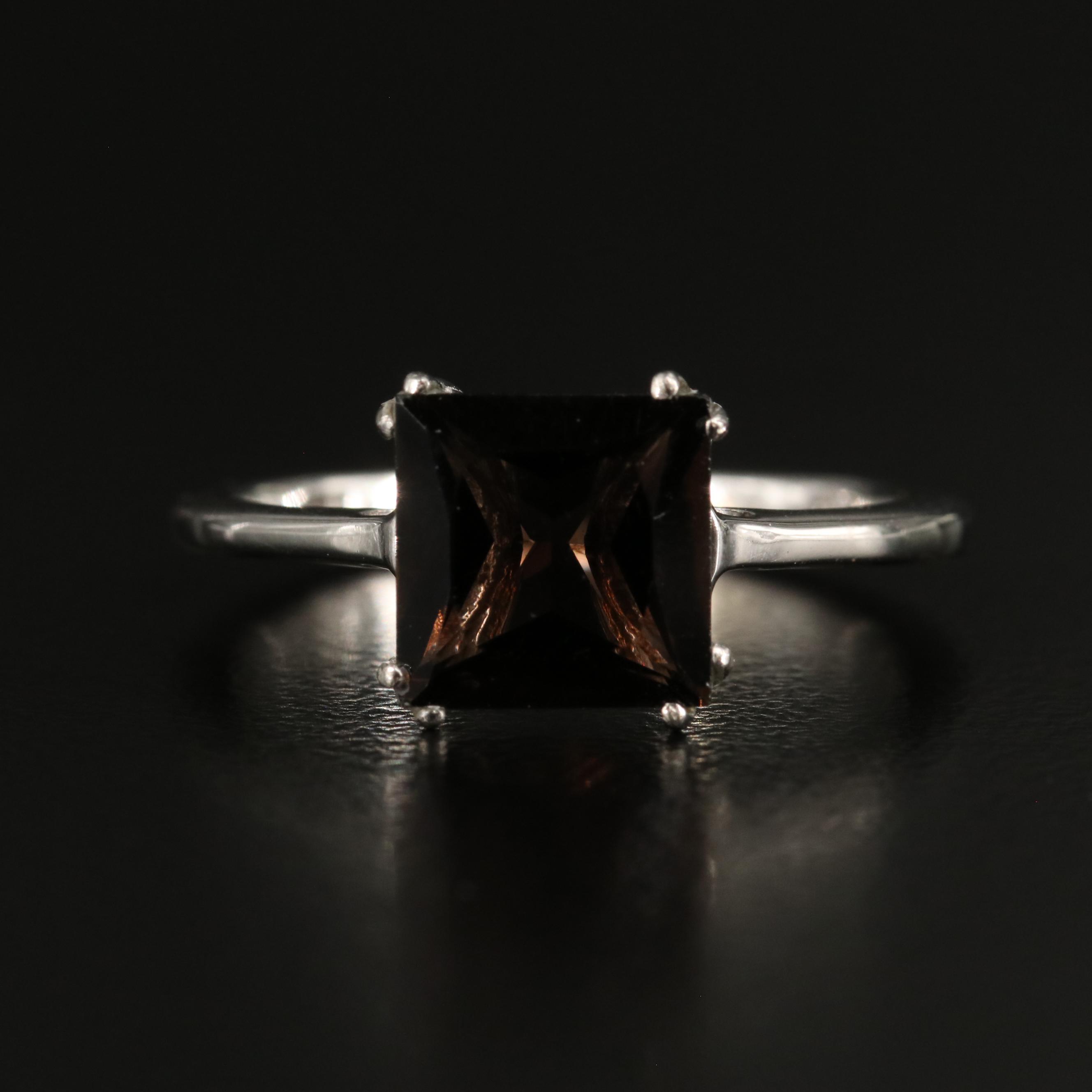 Sterling Smoky Quartz Solitaire Ring