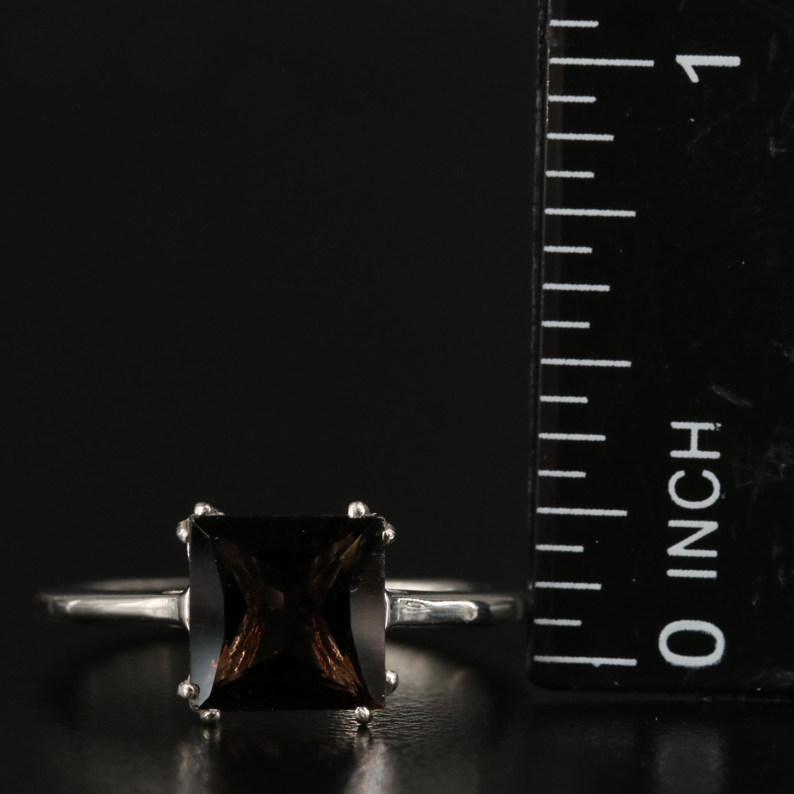 Sterling Smoky Quartz Solitaire Ring