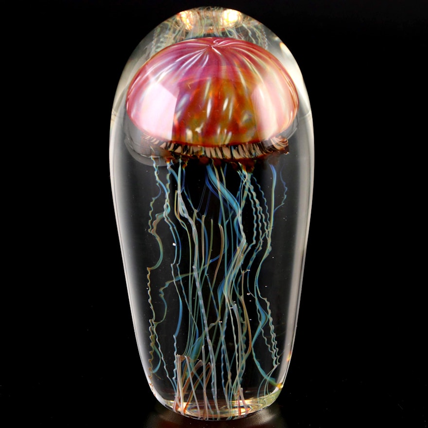 Satava Handblown Art Glass "Sunrise" Jellyfish Paperweight