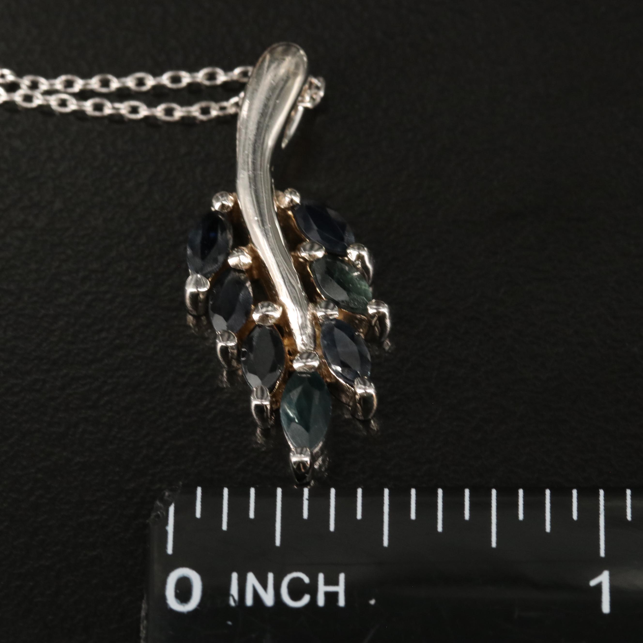 Sterling Sapphire Leaf Pendant Necklace