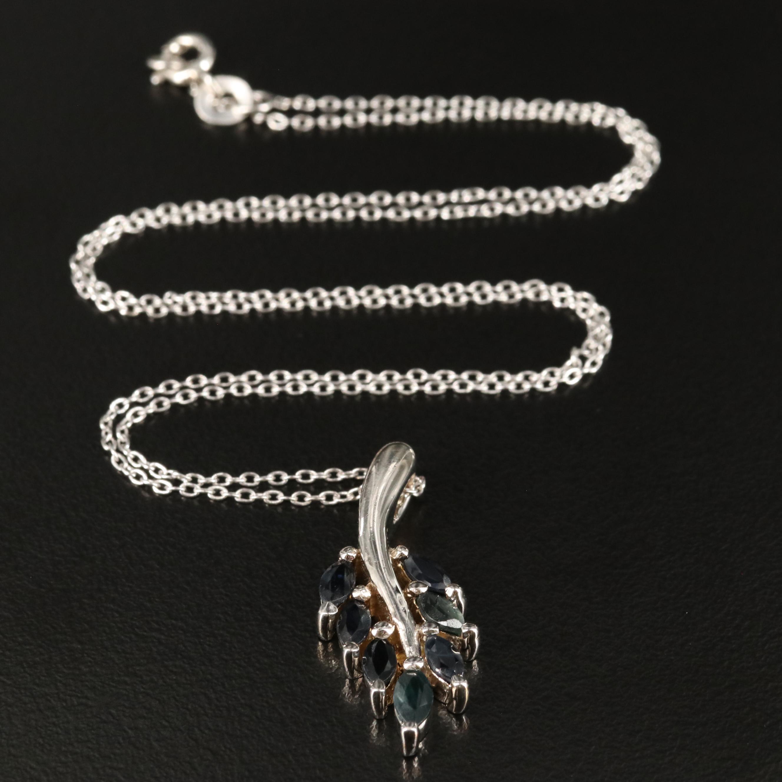 Sterling Sapphire Leaf Pendant Necklace