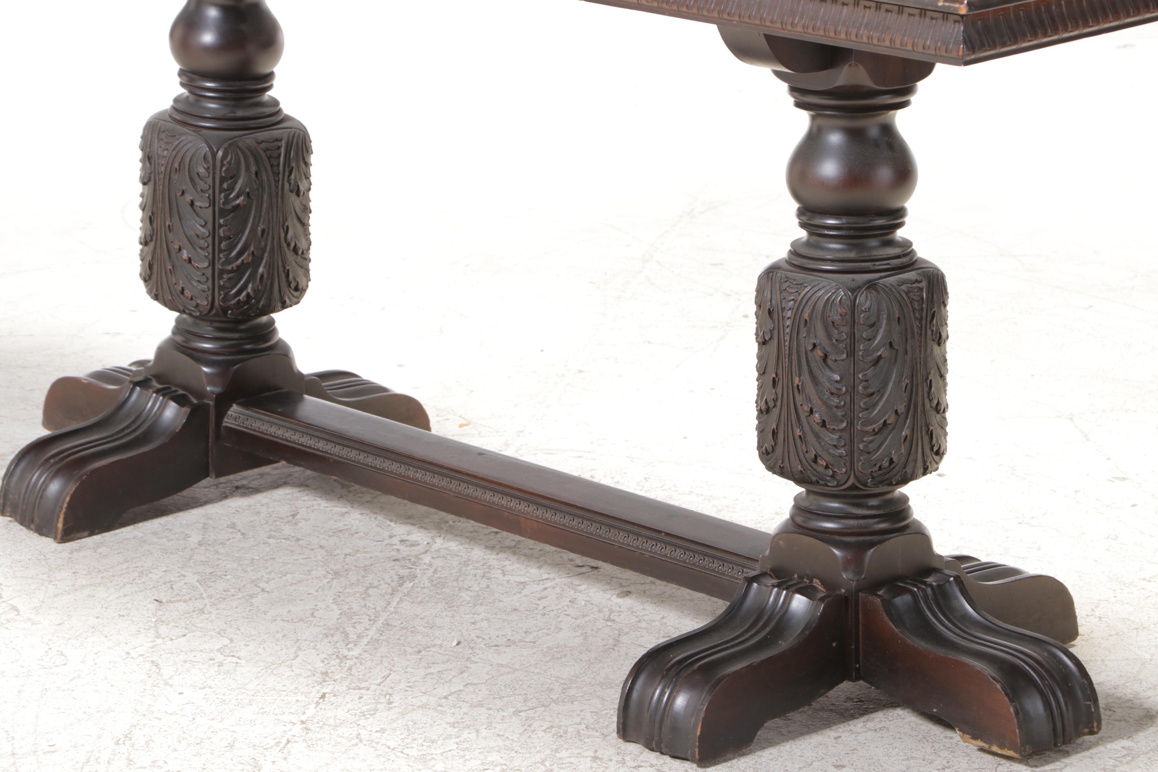 Tudor Revival Walnut Finish Hardwood Console Table, Mid-20th Century