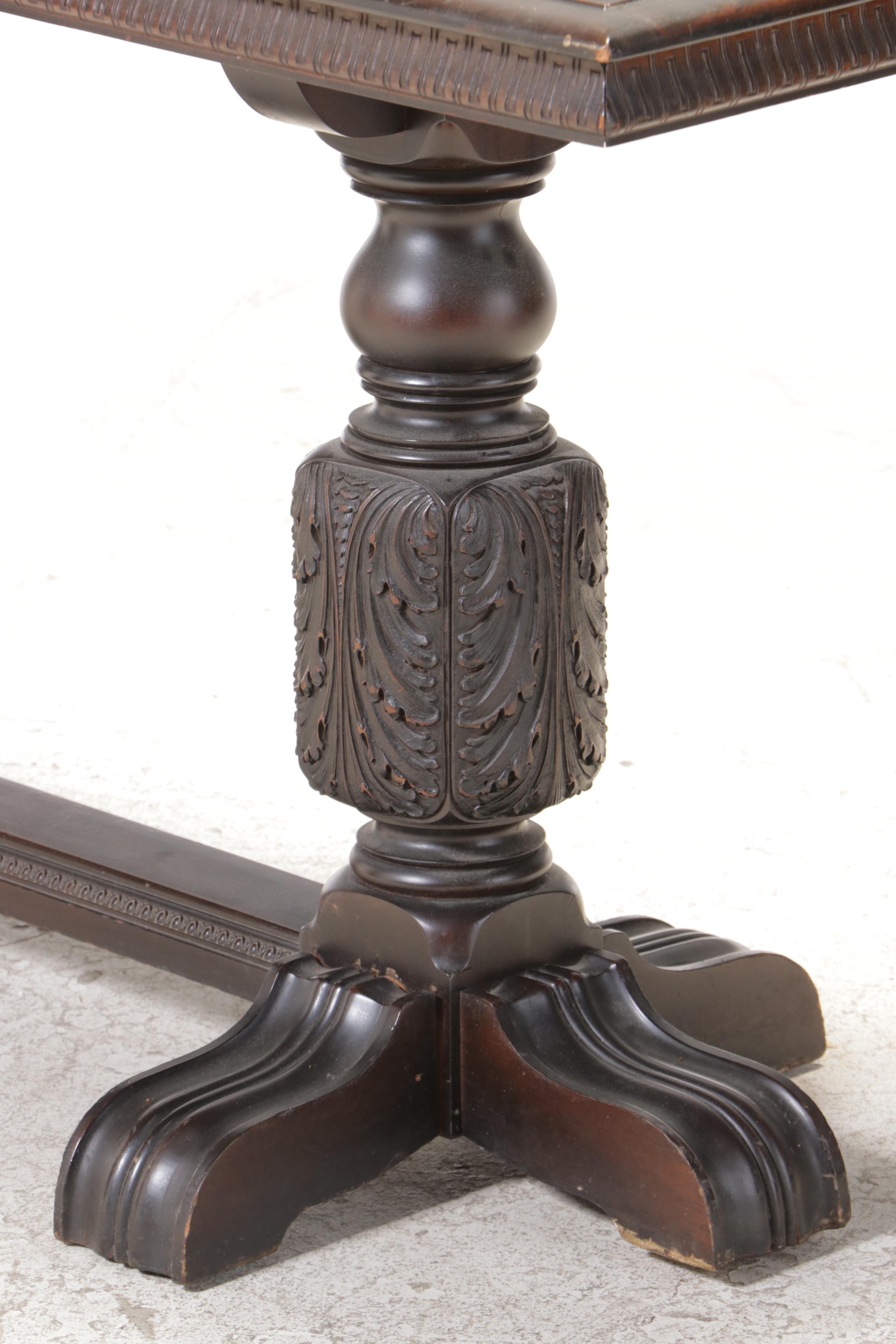 Tudor Revival Walnut Finish Hardwood Console Table, Mid-20th Century