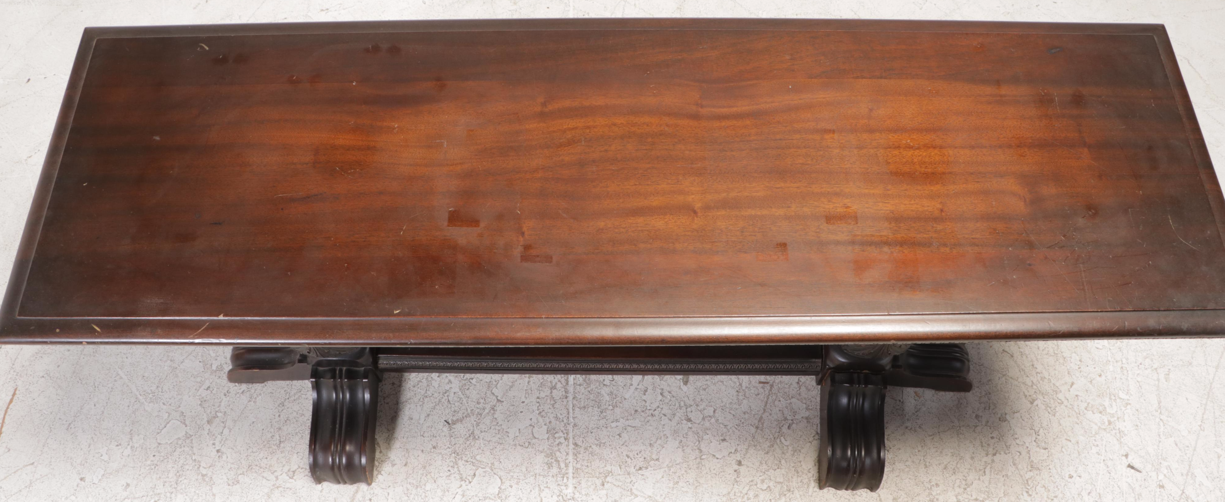 Tudor Revival Walnut Finish Hardwood Console Table, Mid-20th Century