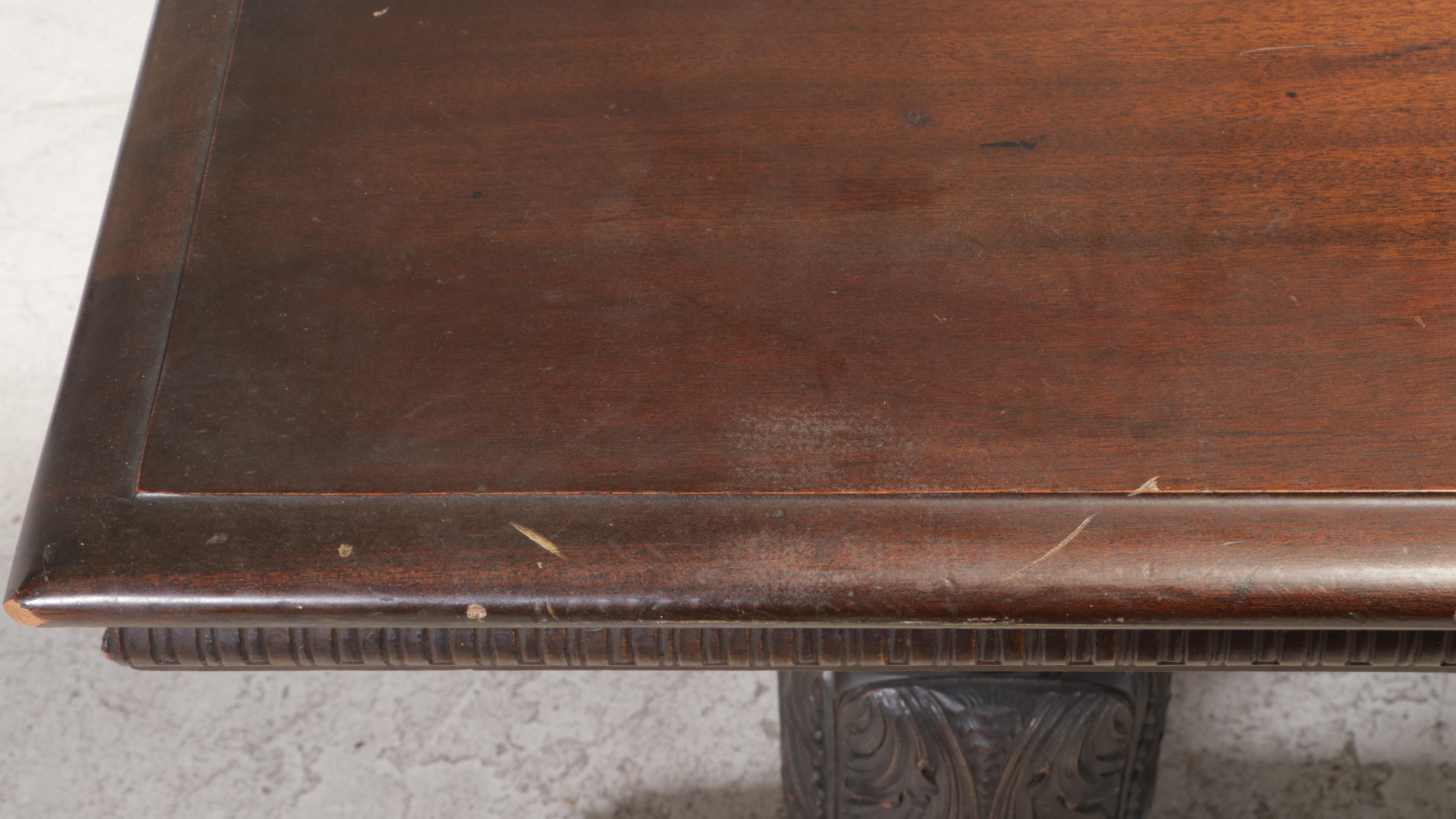 Tudor Revival Walnut Finish Hardwood Console Table, Mid-20th Century